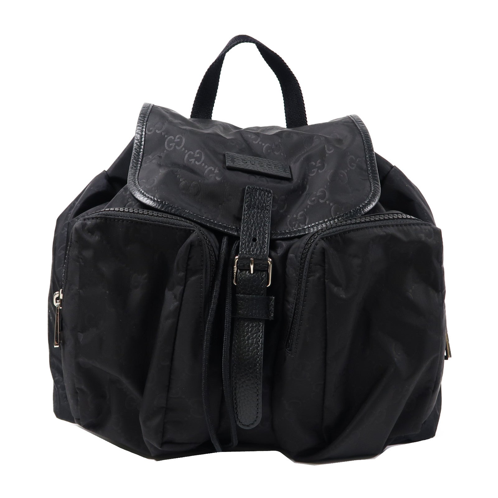 GUCCI 尼龍Handbag Backpack銀扣背包黑色