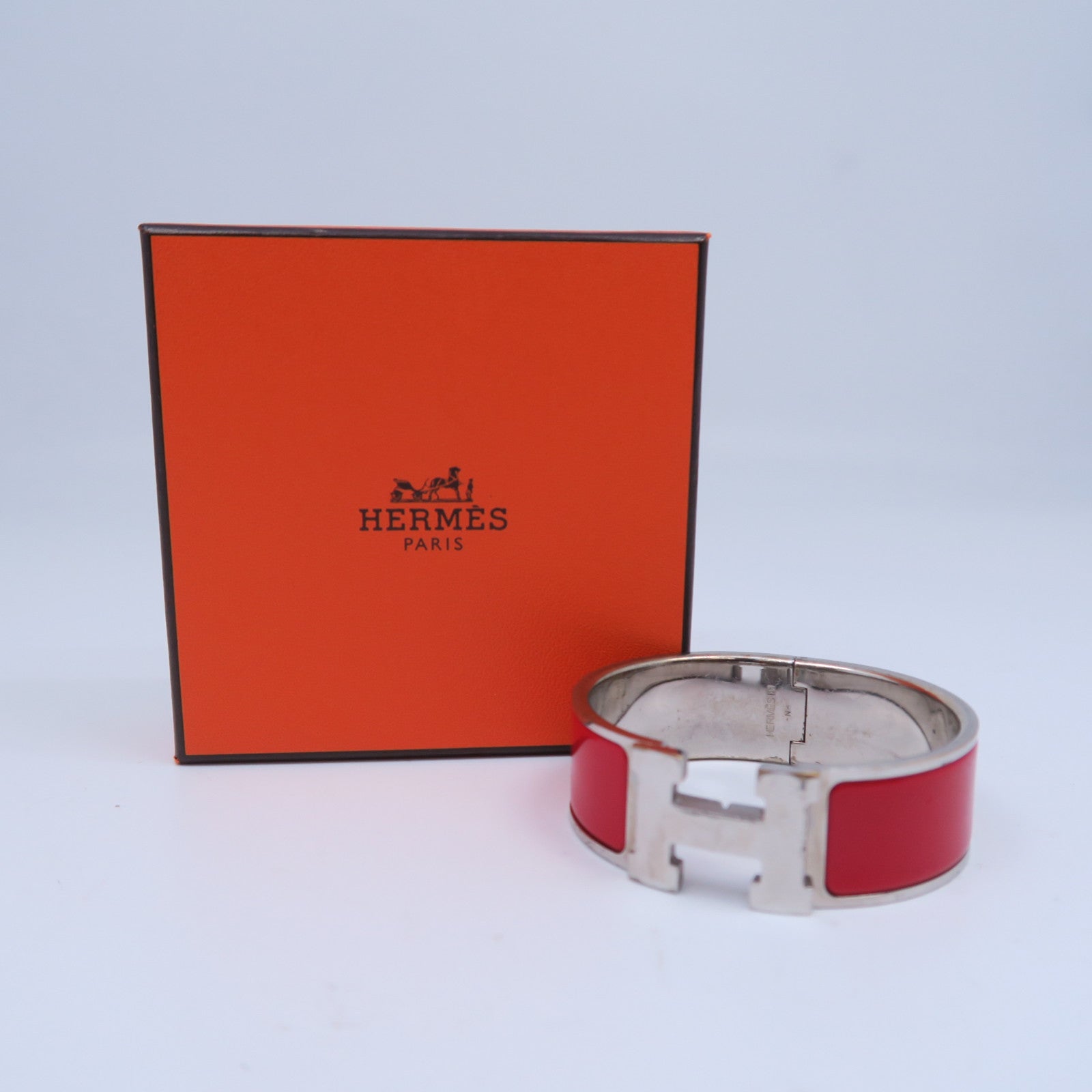 HERMES 【激減優惠】金屬Clic-Clac H Bracelet手鐲銀色/紅色