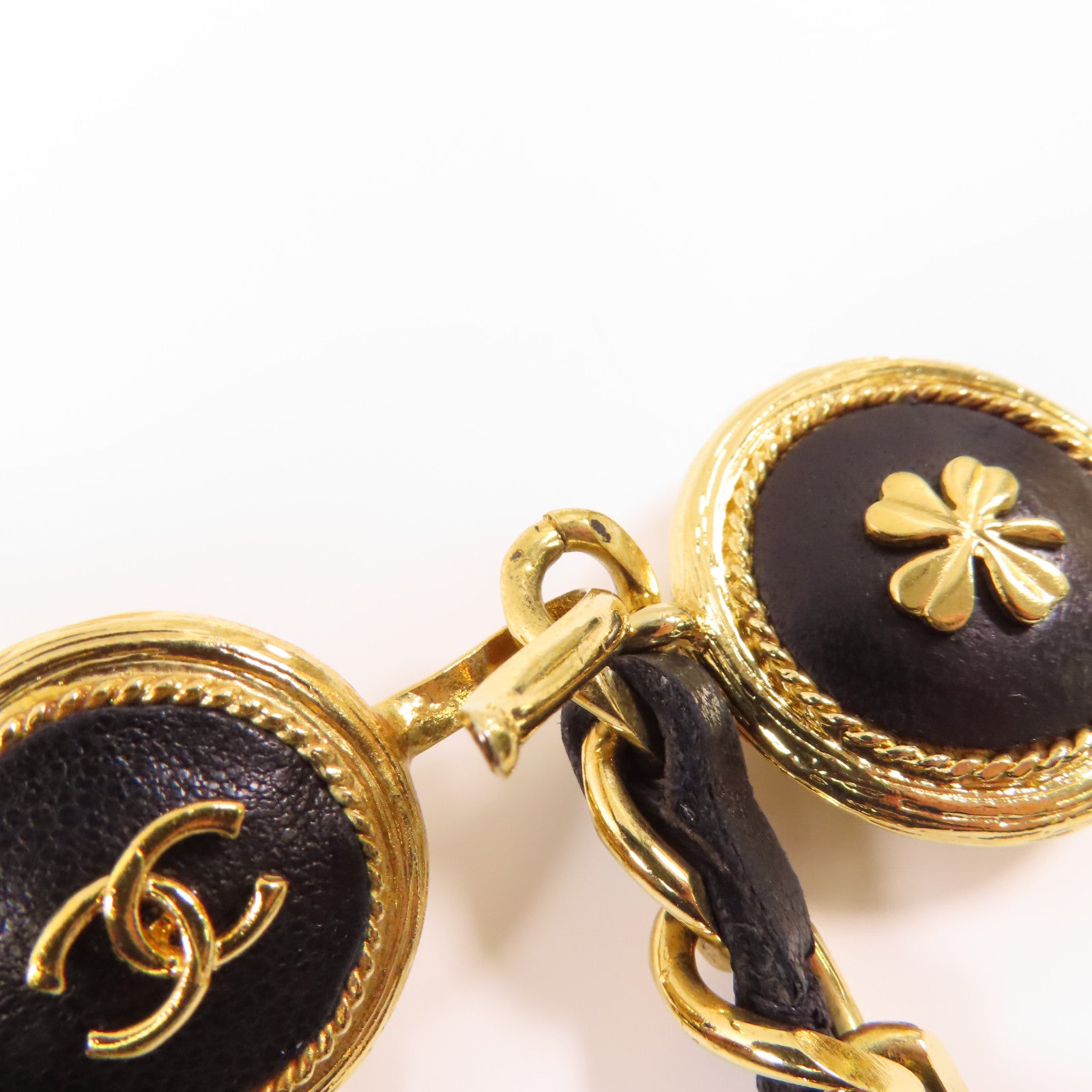 CHANEL 皮革/金屬Chain Belt皮帶黑色/金色
