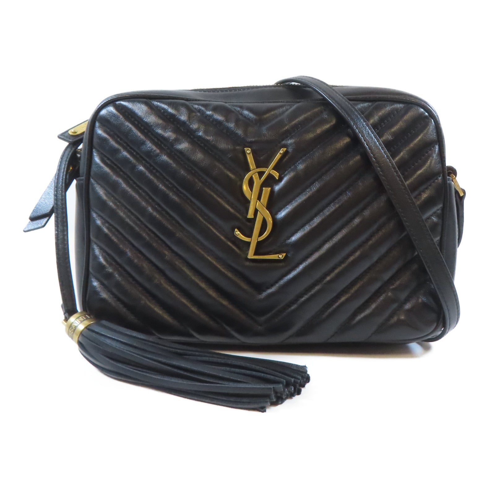 SAINT LAURENT 牛皮皮革Lou Camera Bag金扣肩背袋黑色