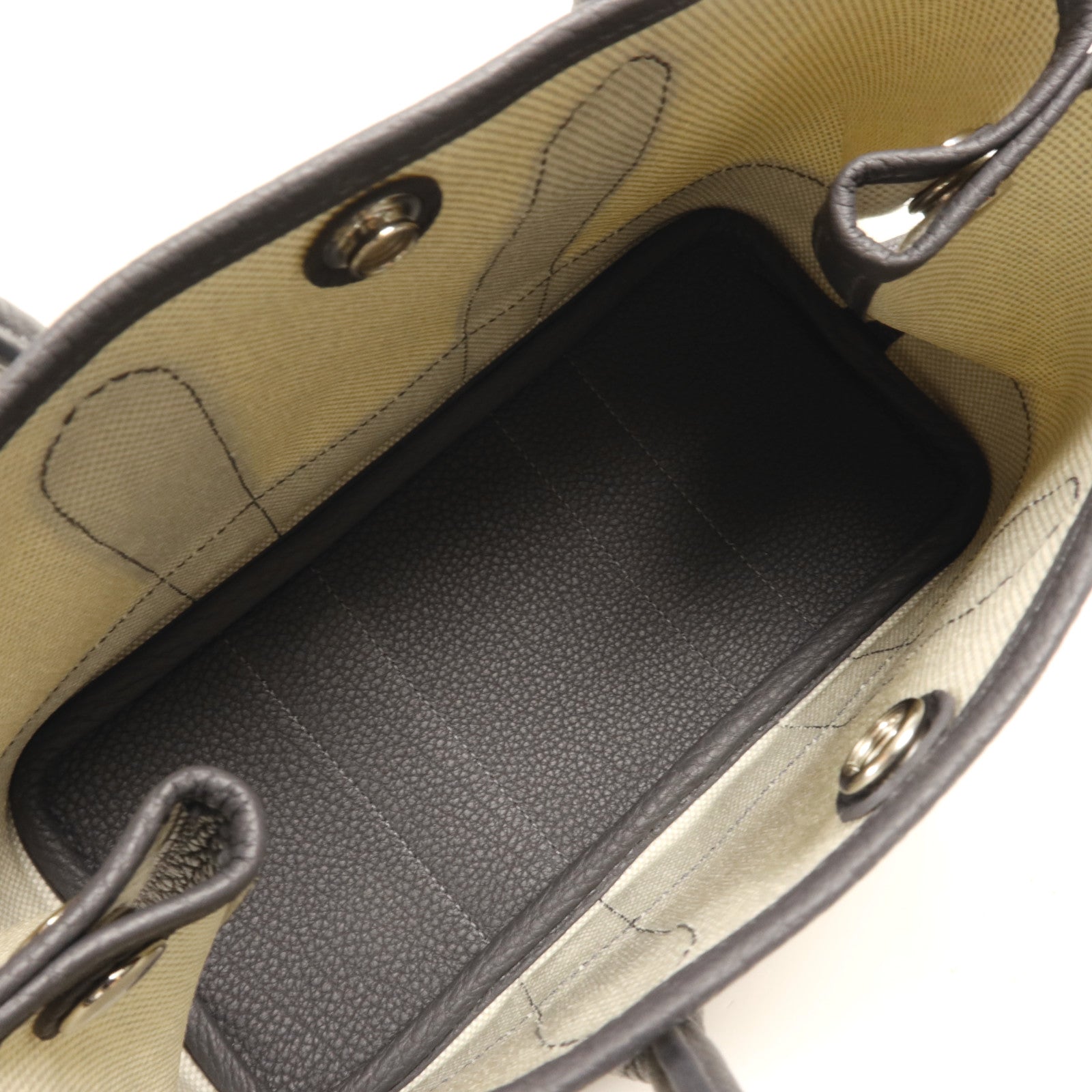 HERMES 帆布Mini Graden Party銀扣手挽袋Ardoise