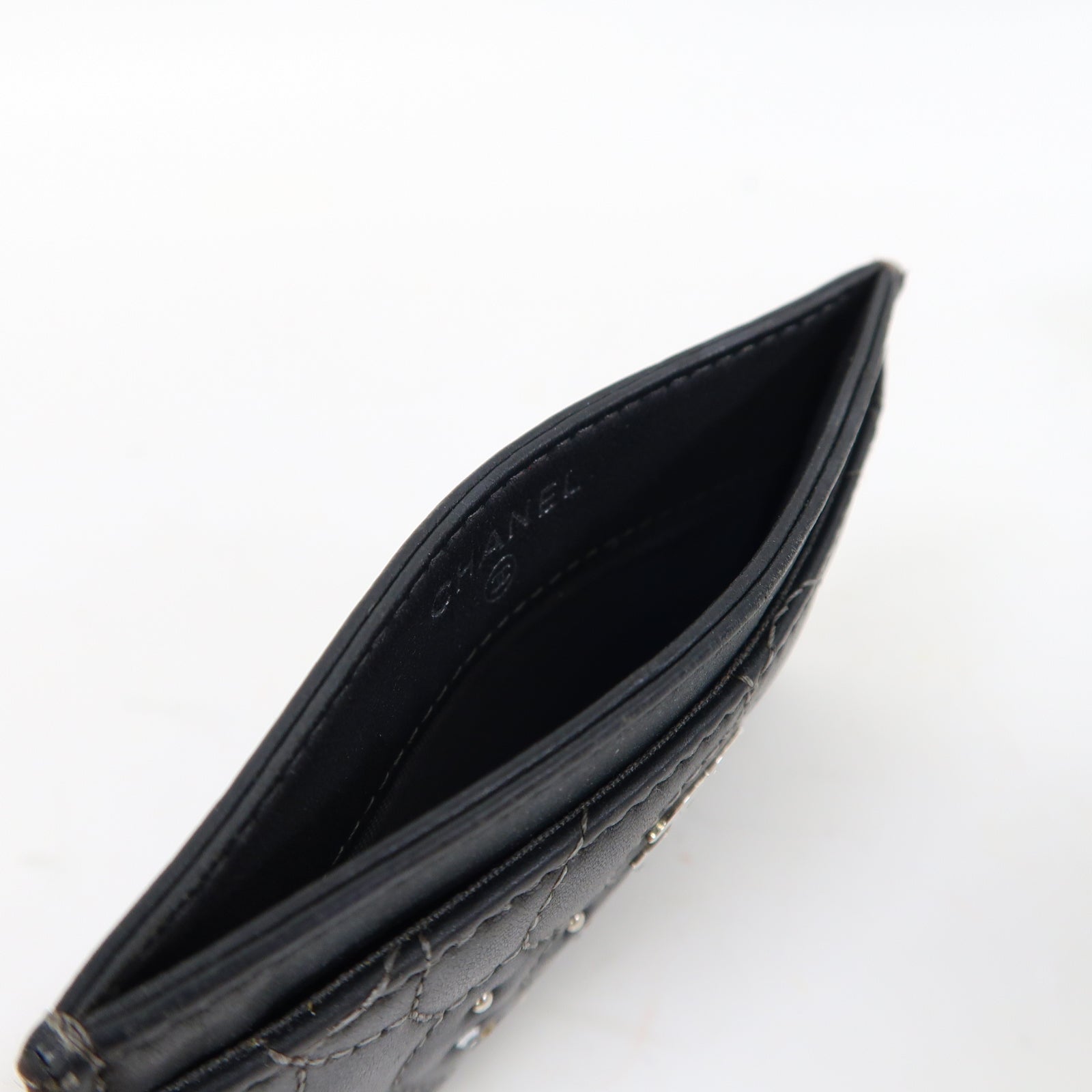 CHANEL 牛皮皮革Card Case銀扣卡片套黑色