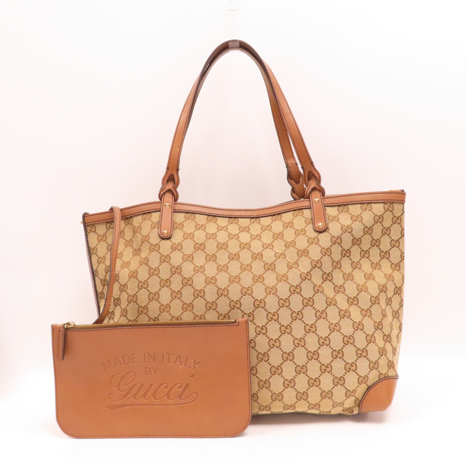 GUCCI 帆布Tote Bag金扣手挽袋啡色