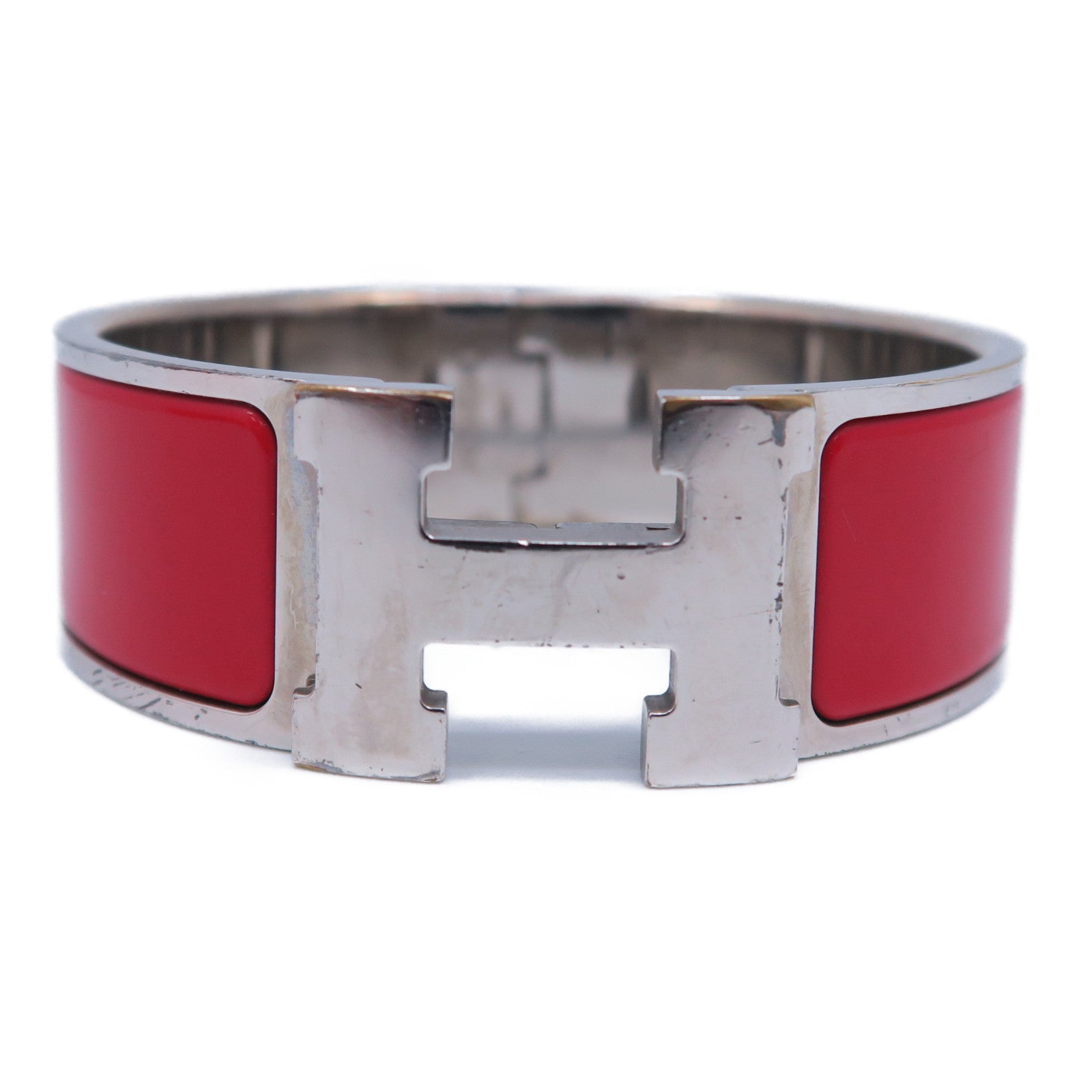 HERMES 【激減優惠】金屬Clic-Clac H Bracelet手鐲銀色/紅色