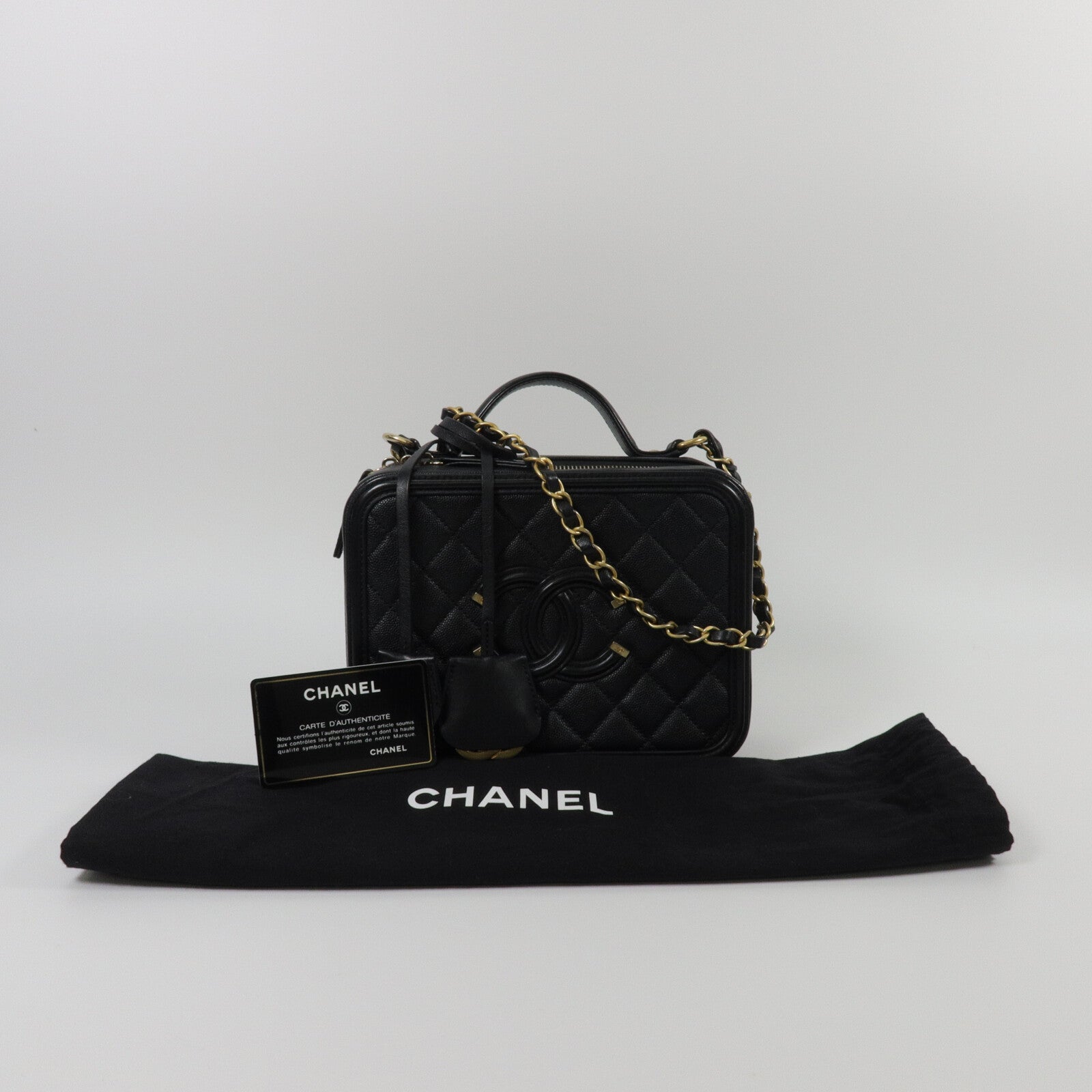CHANEL 牛皮皮革Vanity Case鏈帶手挽肩背兩用袋