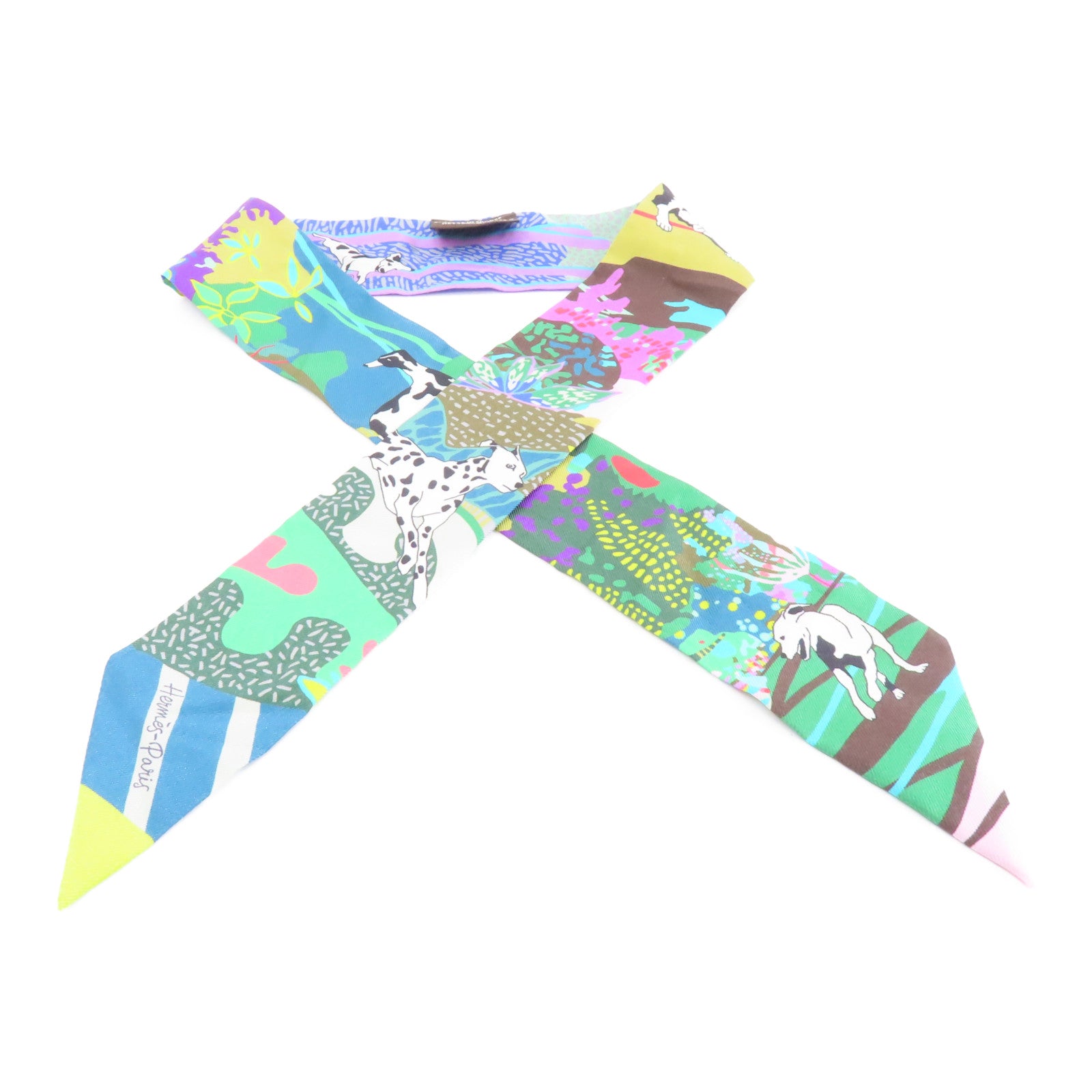 HERMES 絲質Twilly絲巾綠色/彩色