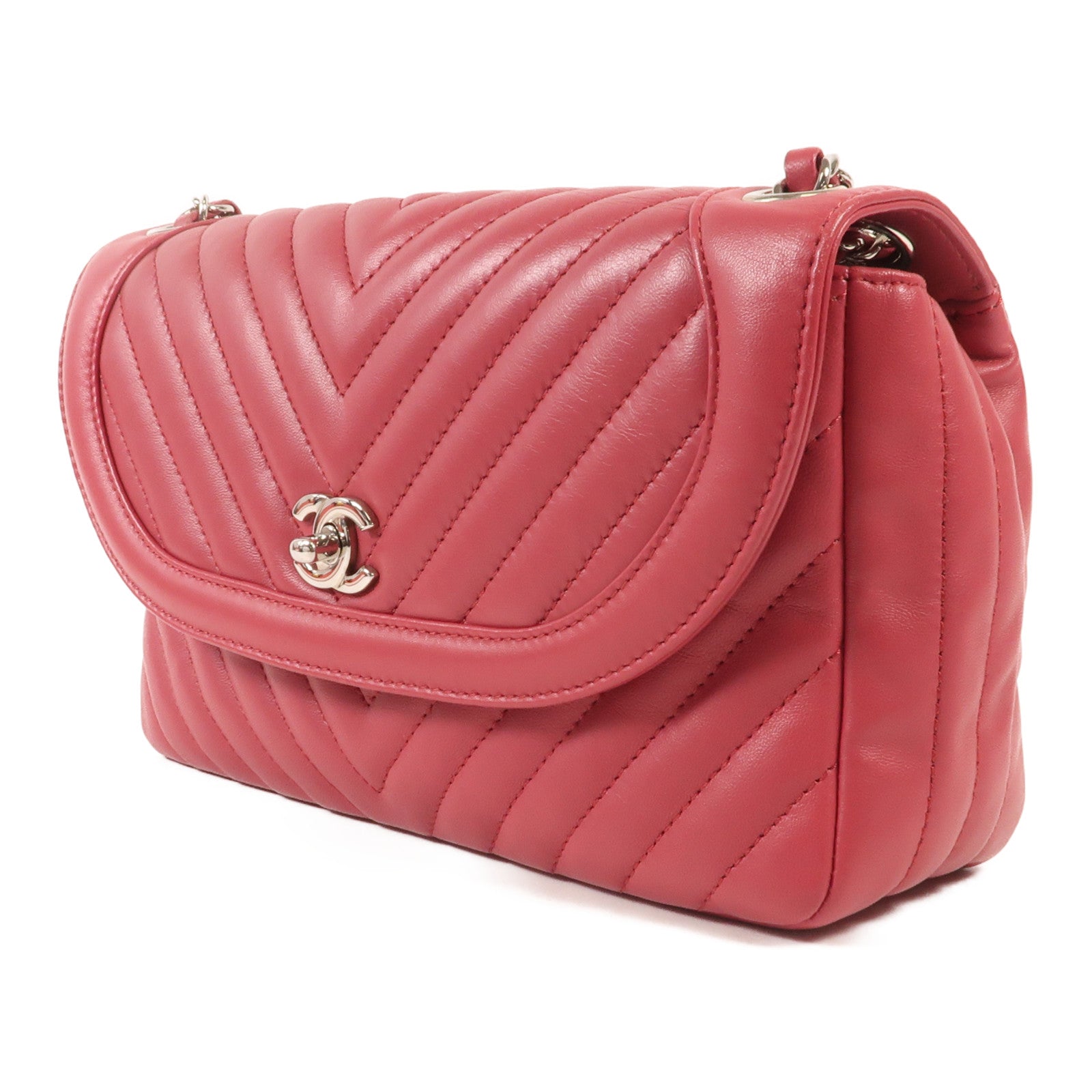 CHANEL 牛皮皮革Chain Shoulder Bag銀扣鏈帶肩背袋