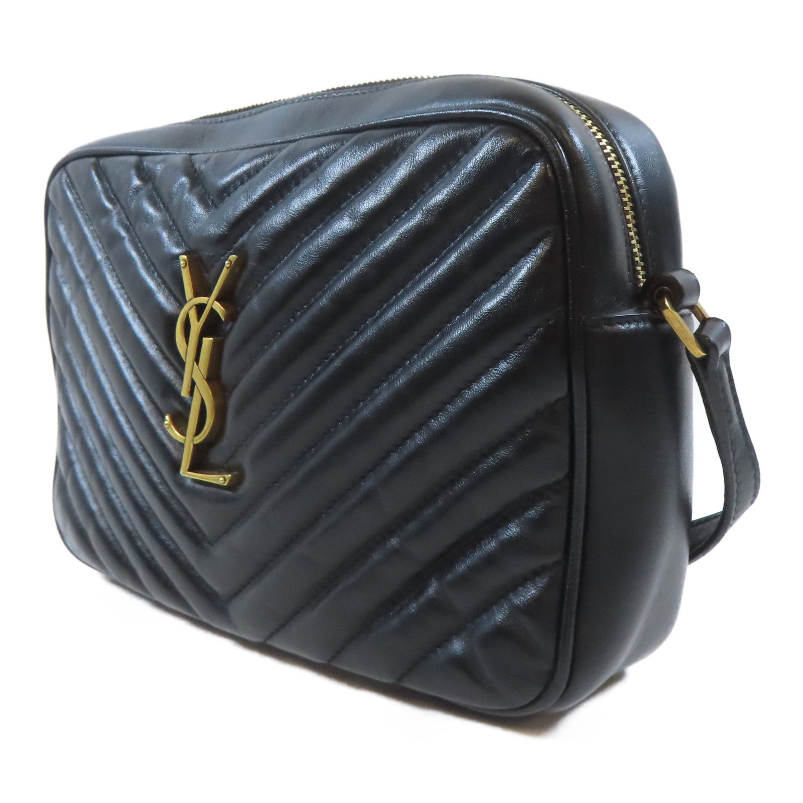 SAINT LAURENT 牛皮皮革Lou Camera Bag金扣肩背袋黑色