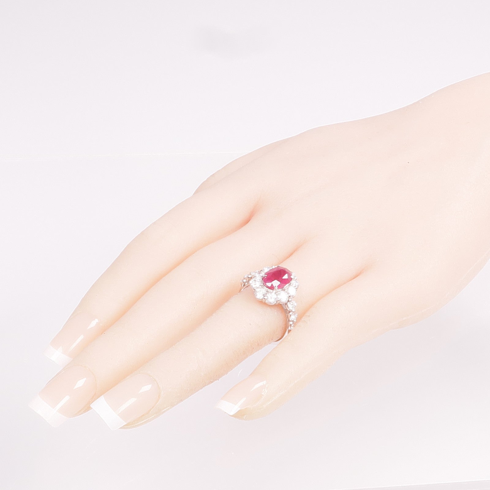 JEWELRY PT900鉑金Ruby Diamond Ring紅寶石/鑽石戒指US#6.5