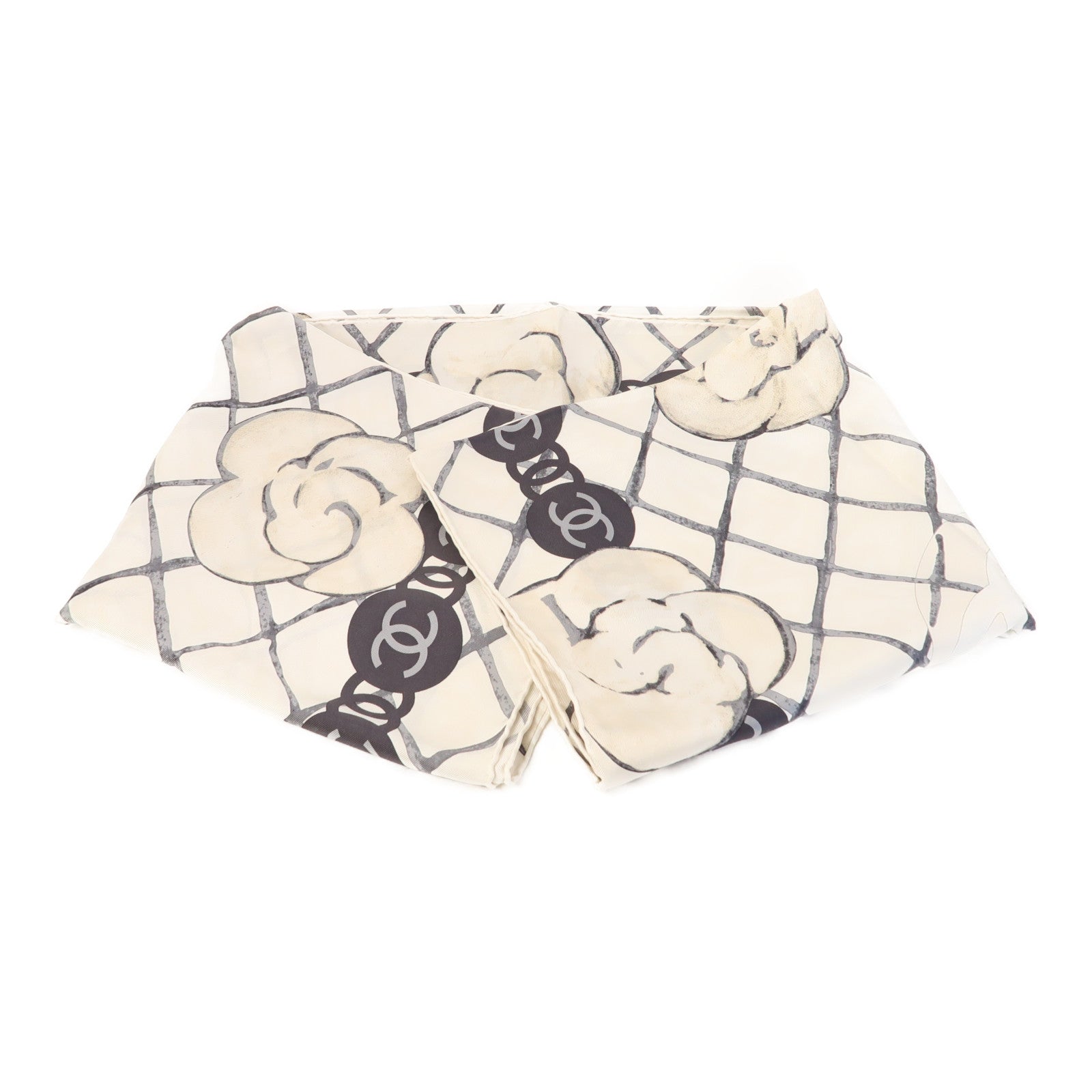 CHANEL 絲質Square Scarf絲巾黑色/白色