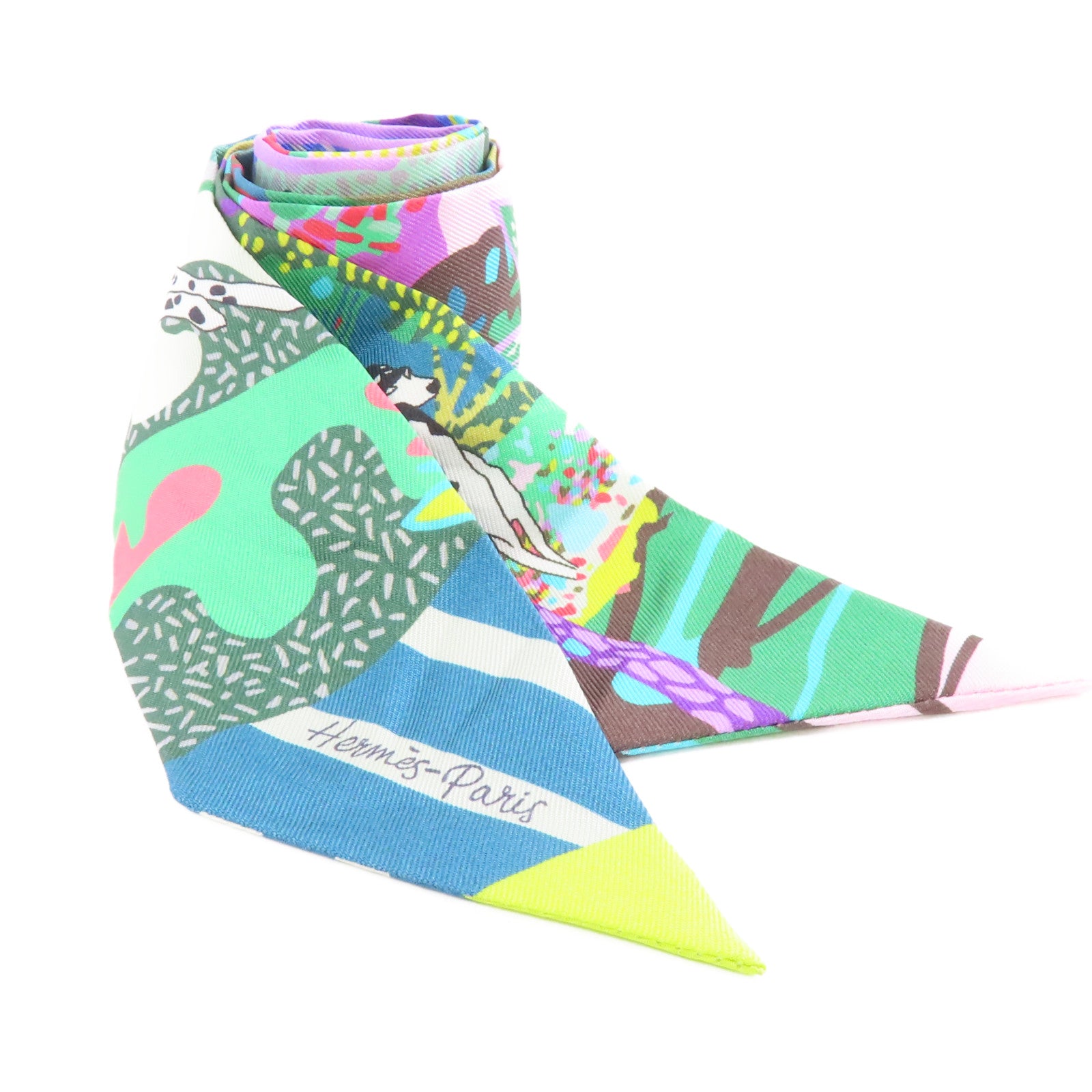 HERMES 絲質Twilly絲巾綠色/彩色