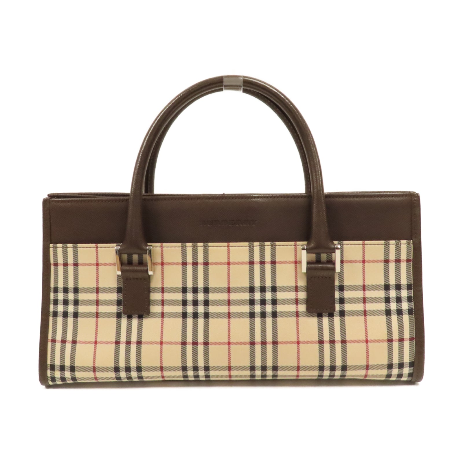 BURBERRY 帆布/牛皮皮革Hand Bag銀扣手挽袋啡色