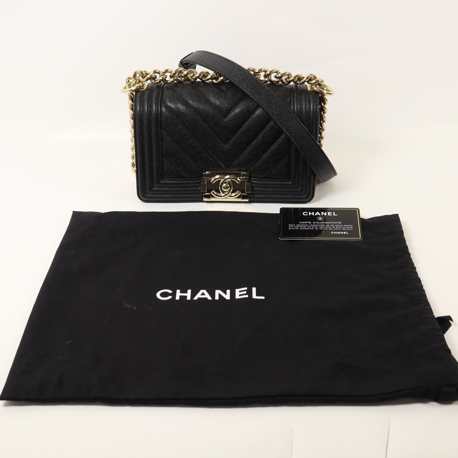 CHANEL 牛皮皮革Boy 20鏈帶手挽肩背兩用袋