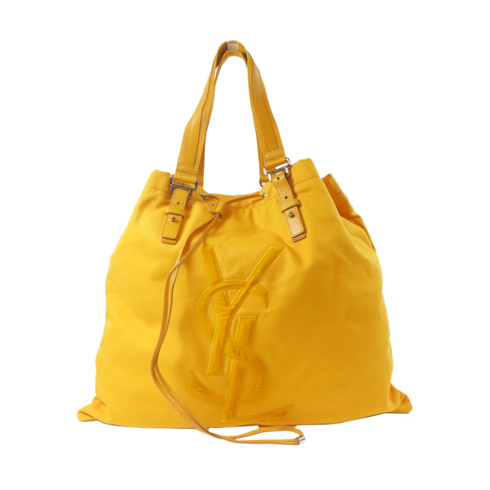 YVES SAINT LAURENT 帆布Tote Bag銀扣手挽袋黃色