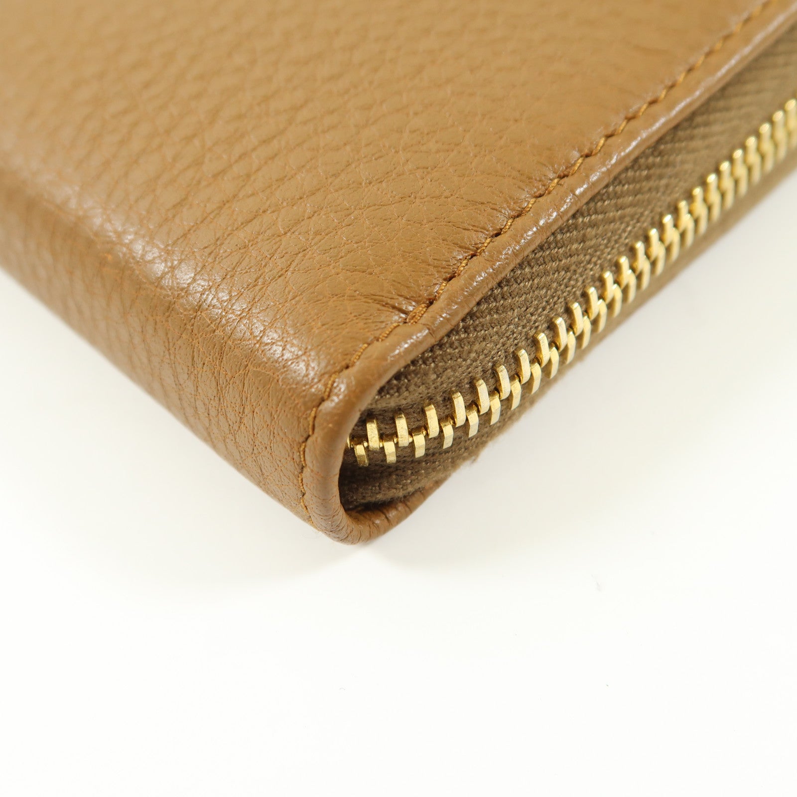 PRADA 牛皮皮革Zipper Long Round Wallet金扣長錢包啡色