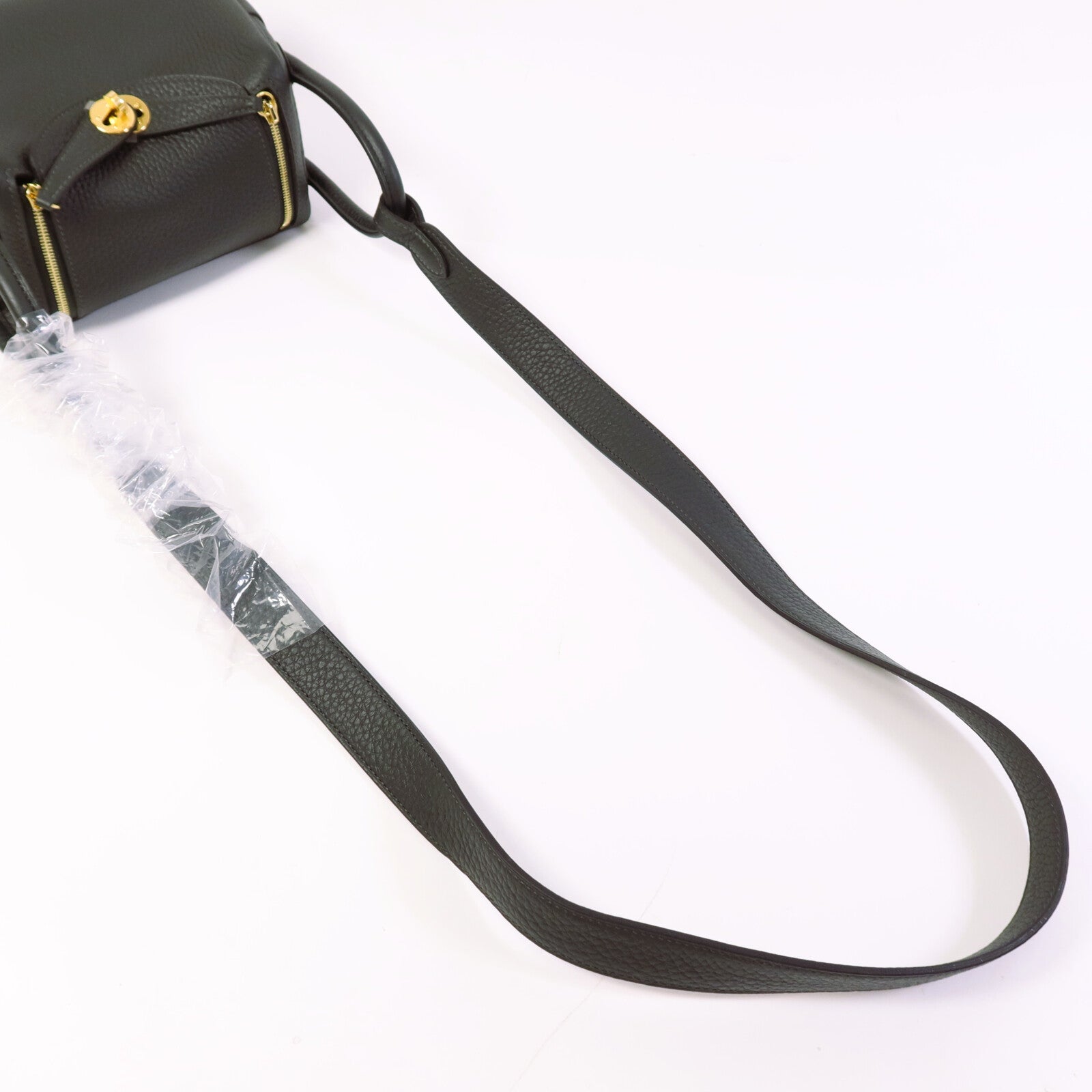 HERMES Clemence皮革Mini Lindy金扣手挽肩背兩用袋Vert cypres