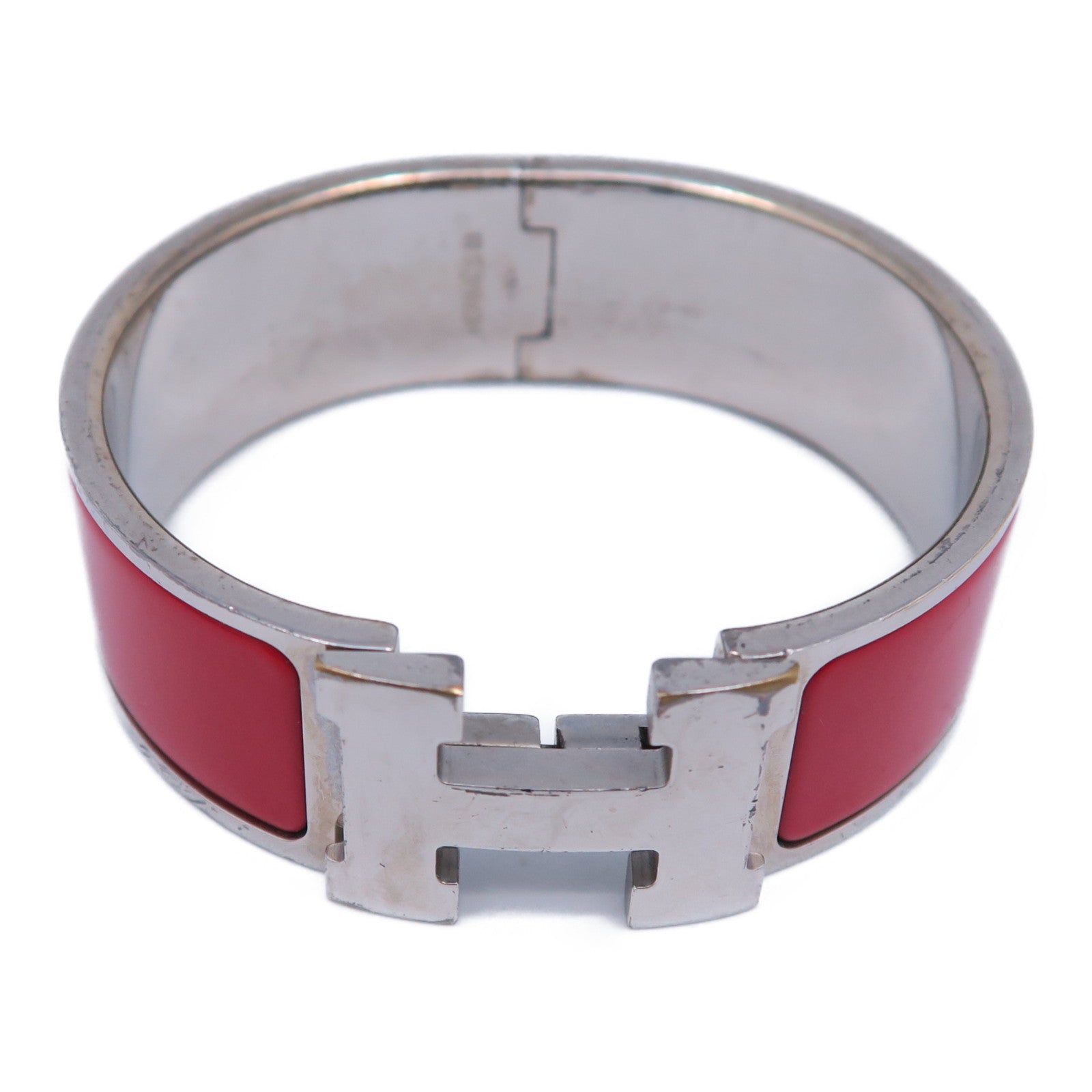 HERMES 【激減優惠】金屬Clic-Clac H Bracelet手鐲銀色/紅色