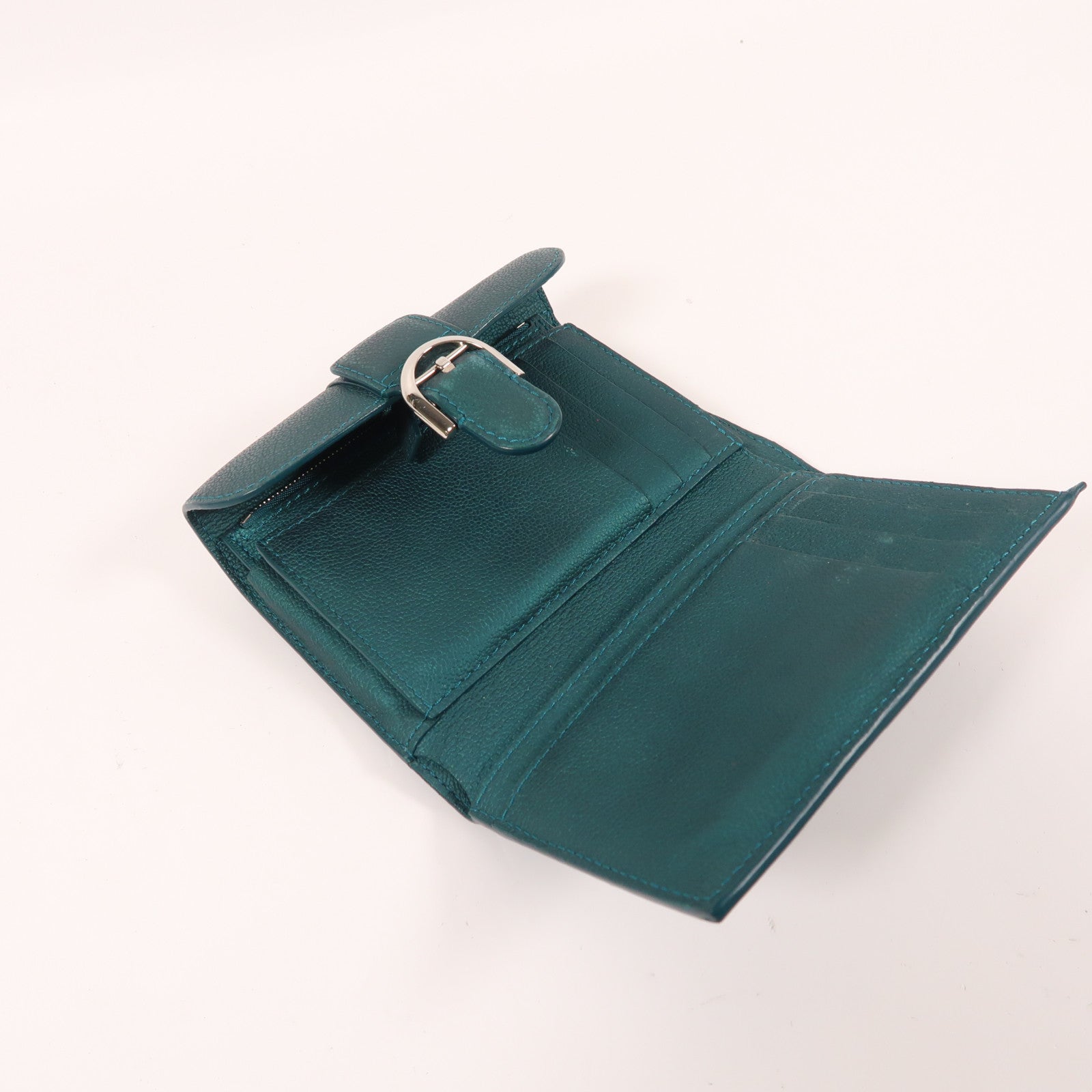 Delvaux 牛皮皮革Wallet扣錢包綠色