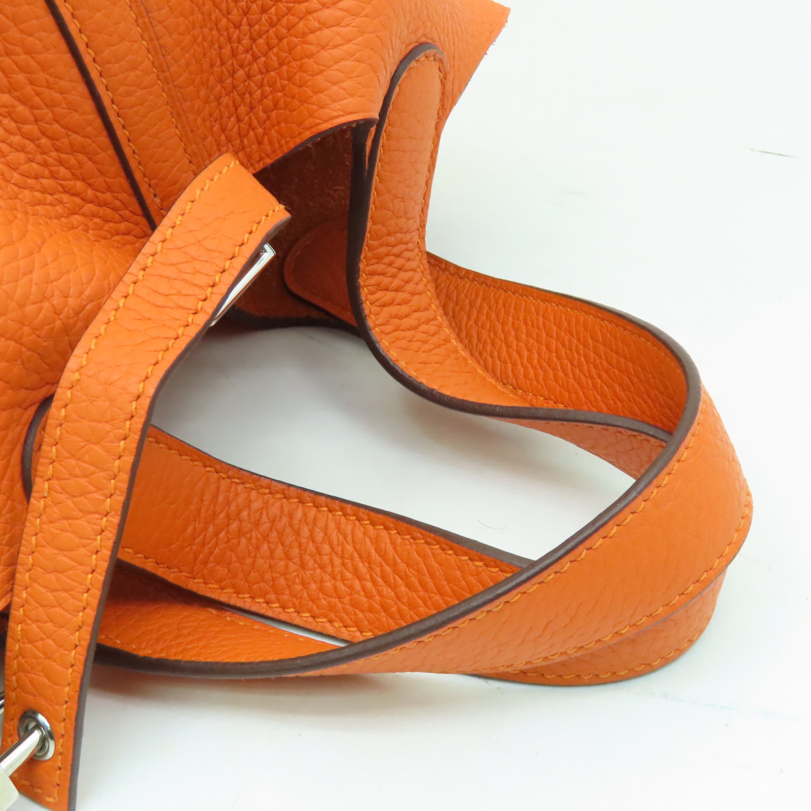 HERMES 【激減優惠】Clemence皮革Picotin PM銀扣手挽袋Orange橙色