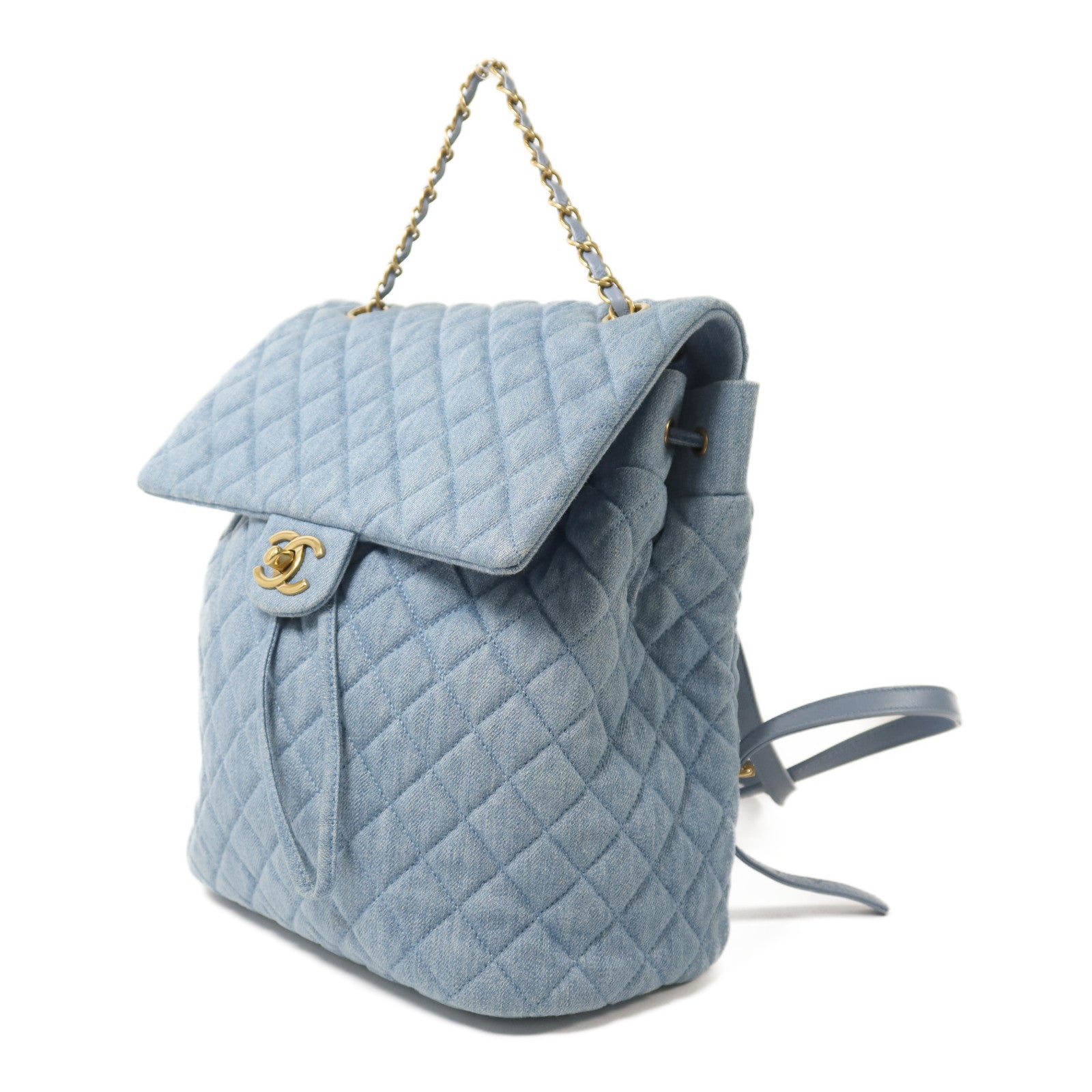CHANEL 牛仔布Chain Backpack金扣鏈帶背包