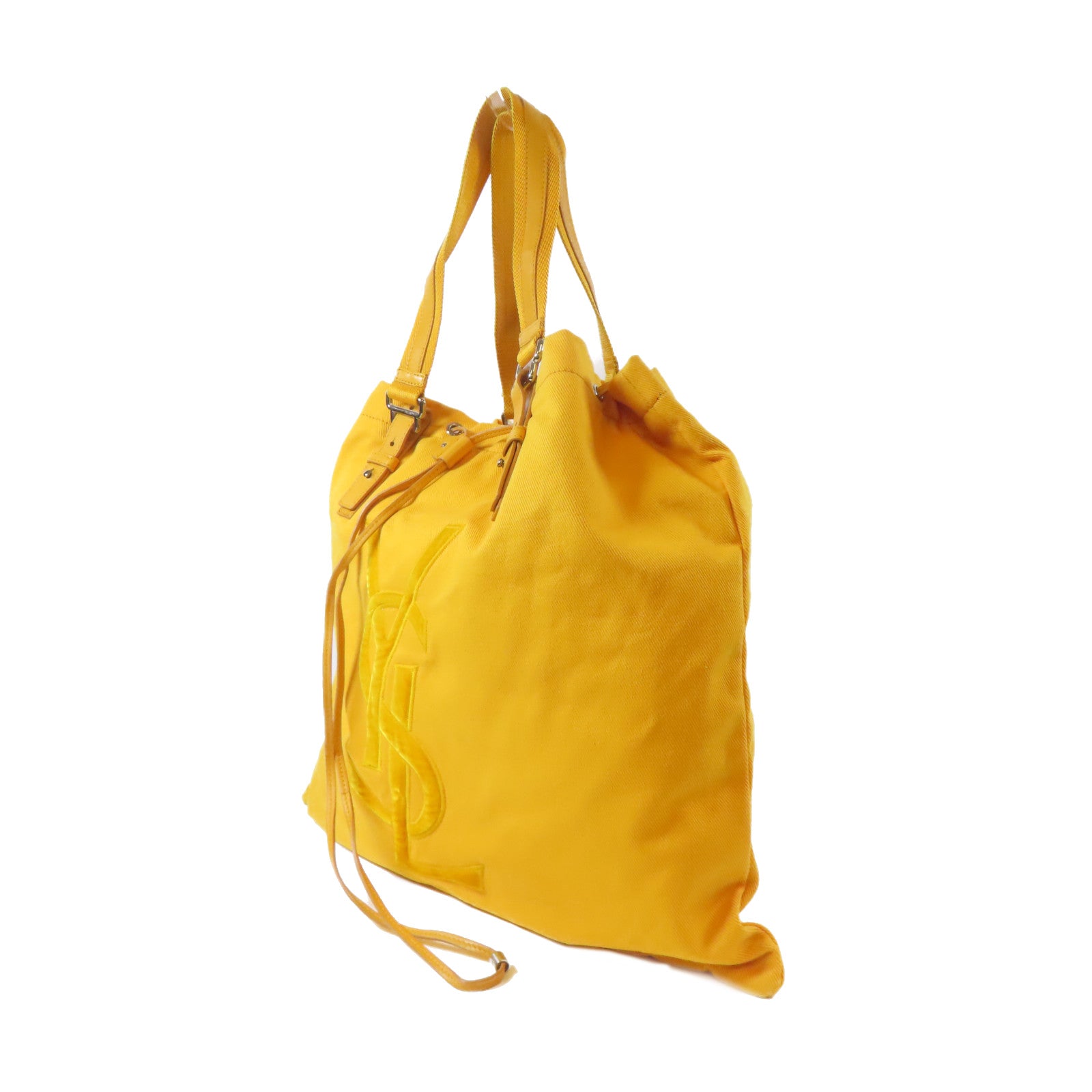 YVES SAINT LAURENT 帆布Tote Bag銀扣手挽袋黃色