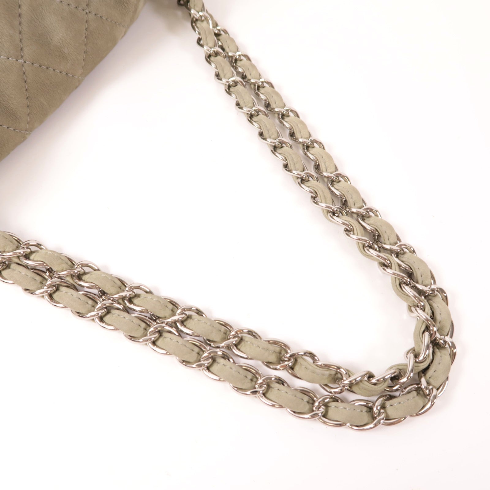 CHANEL 麂皮皮革Flat Bag銀扣鏈帶肩背袋