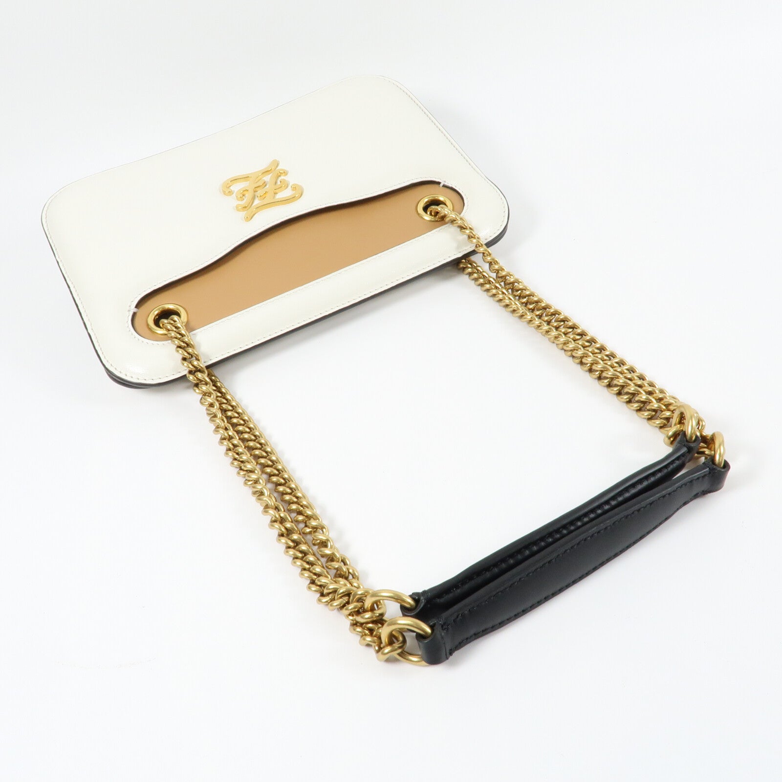 FENDI 牛皮皮革Karligraphy Pocket Shoulder Bag鏈帶肩背袋