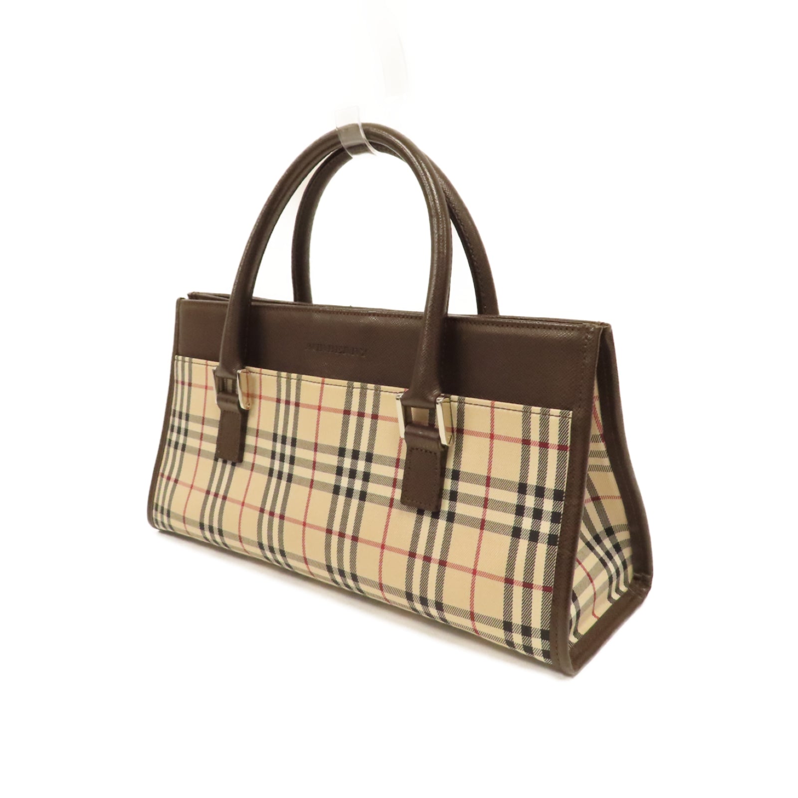 BURBERRY 帆布/牛皮皮革Hand Bag銀扣手挽袋啡色
