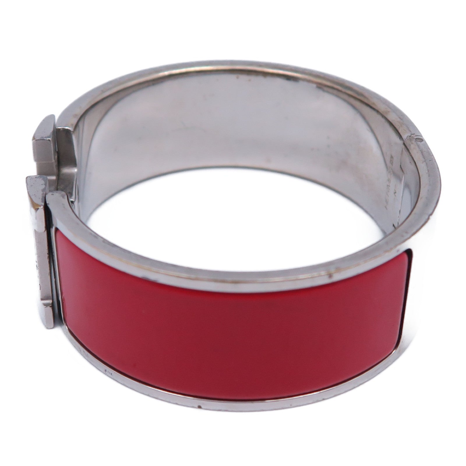 HERMES 【激減優惠】金屬Clic-Clac H Bracelet手鐲銀色/紅色
