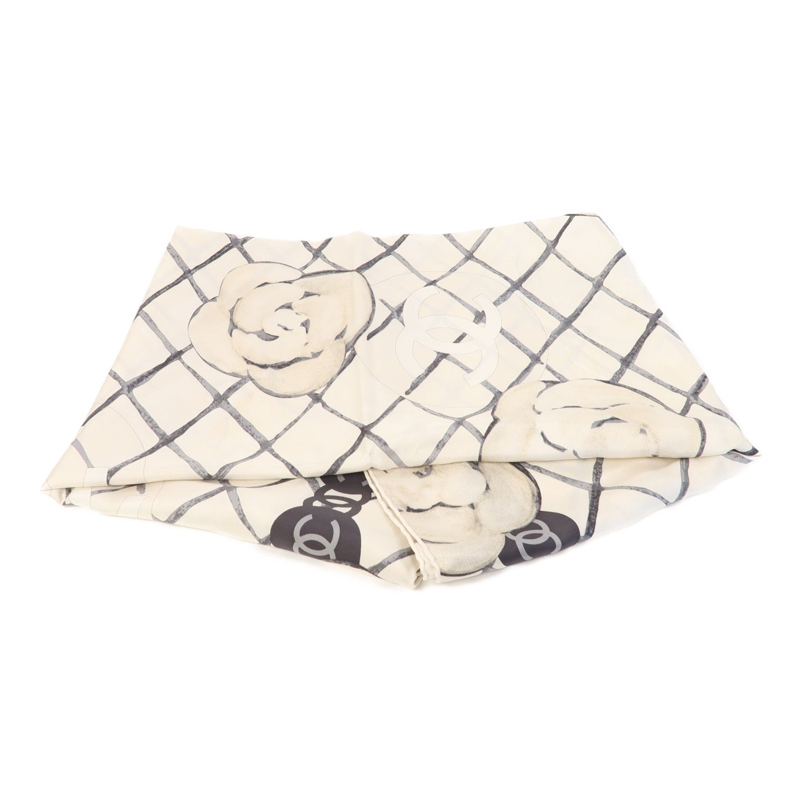 CHANEL 絲質Square Scarf絲巾黑色/白色