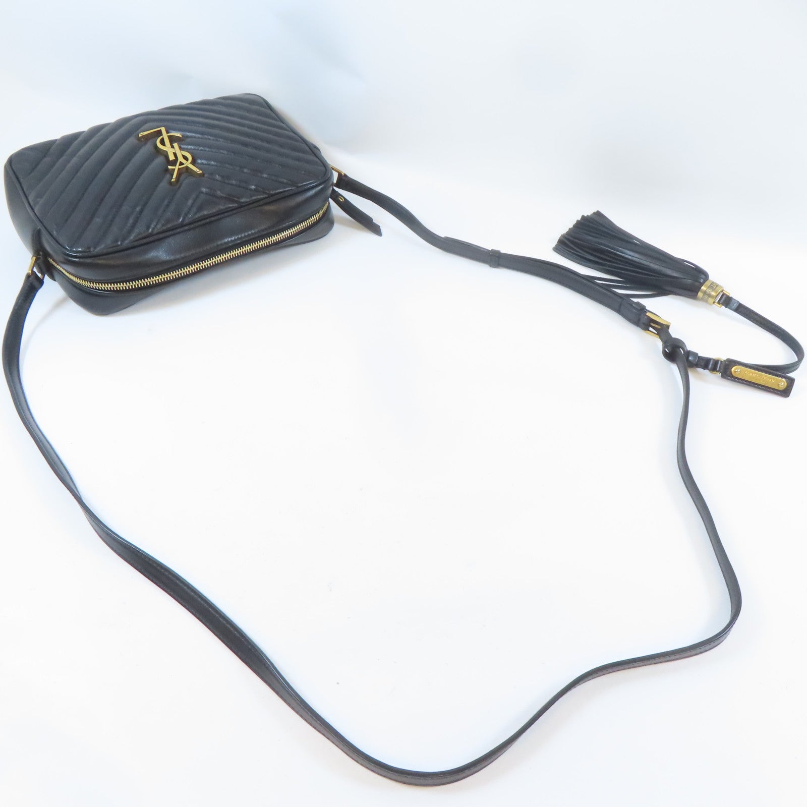 SAINT LAURENT 牛皮皮革Lou Camera Bag金扣肩背袋黑色