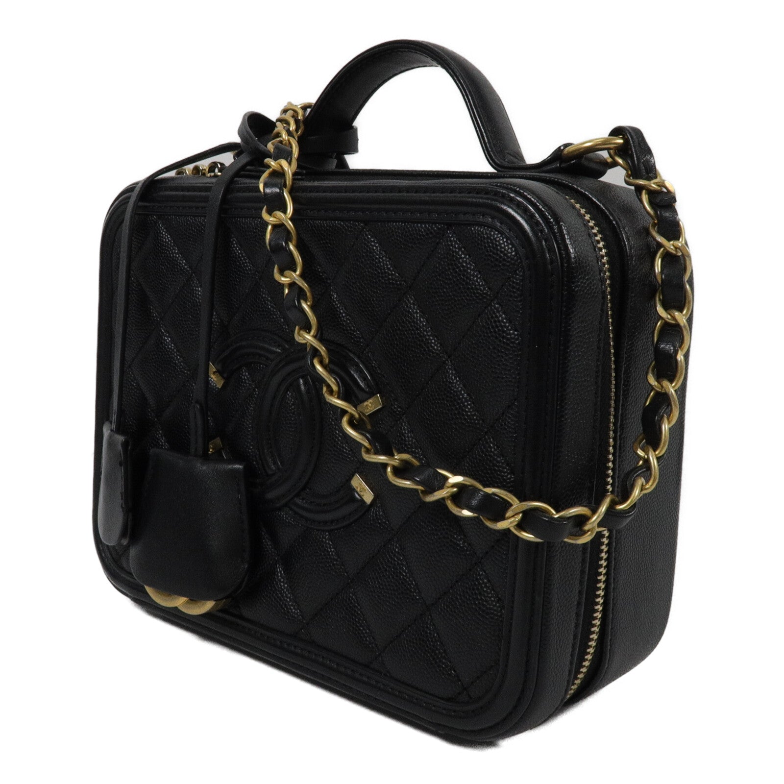 CHANEL 牛皮皮革Vanity Case鏈帶手挽肩背兩用袋