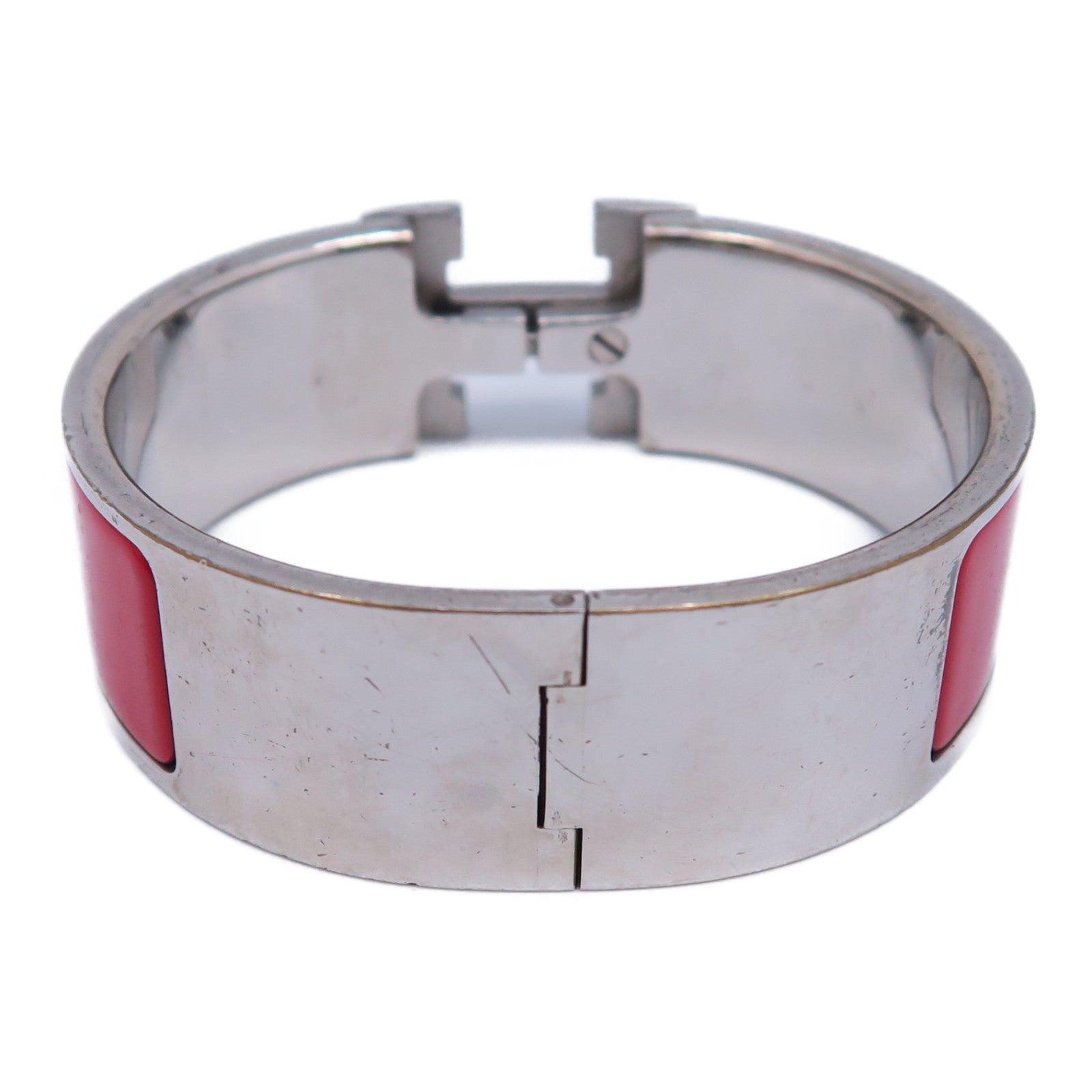 HERMES 【激減優惠】金屬Clic-Clac H Bracelet手鐲銀色/紅色