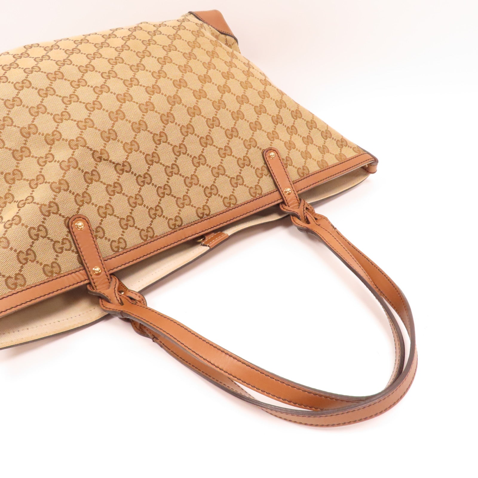 GUCCI 帆布Tote Bag金扣手挽袋啡色