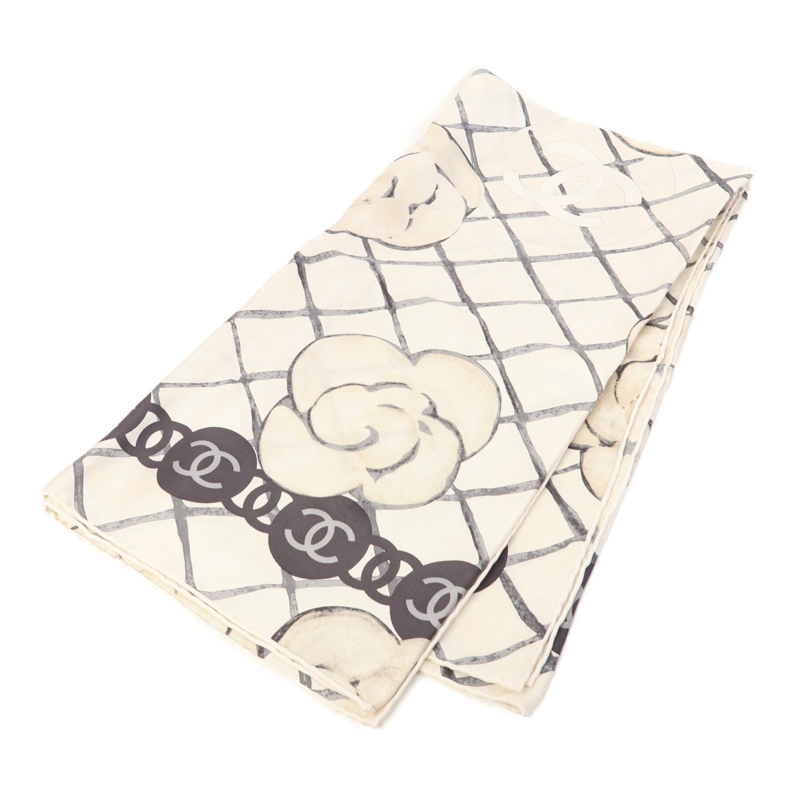 CHANEL 絲質Square Scarf絲巾黑色/白色