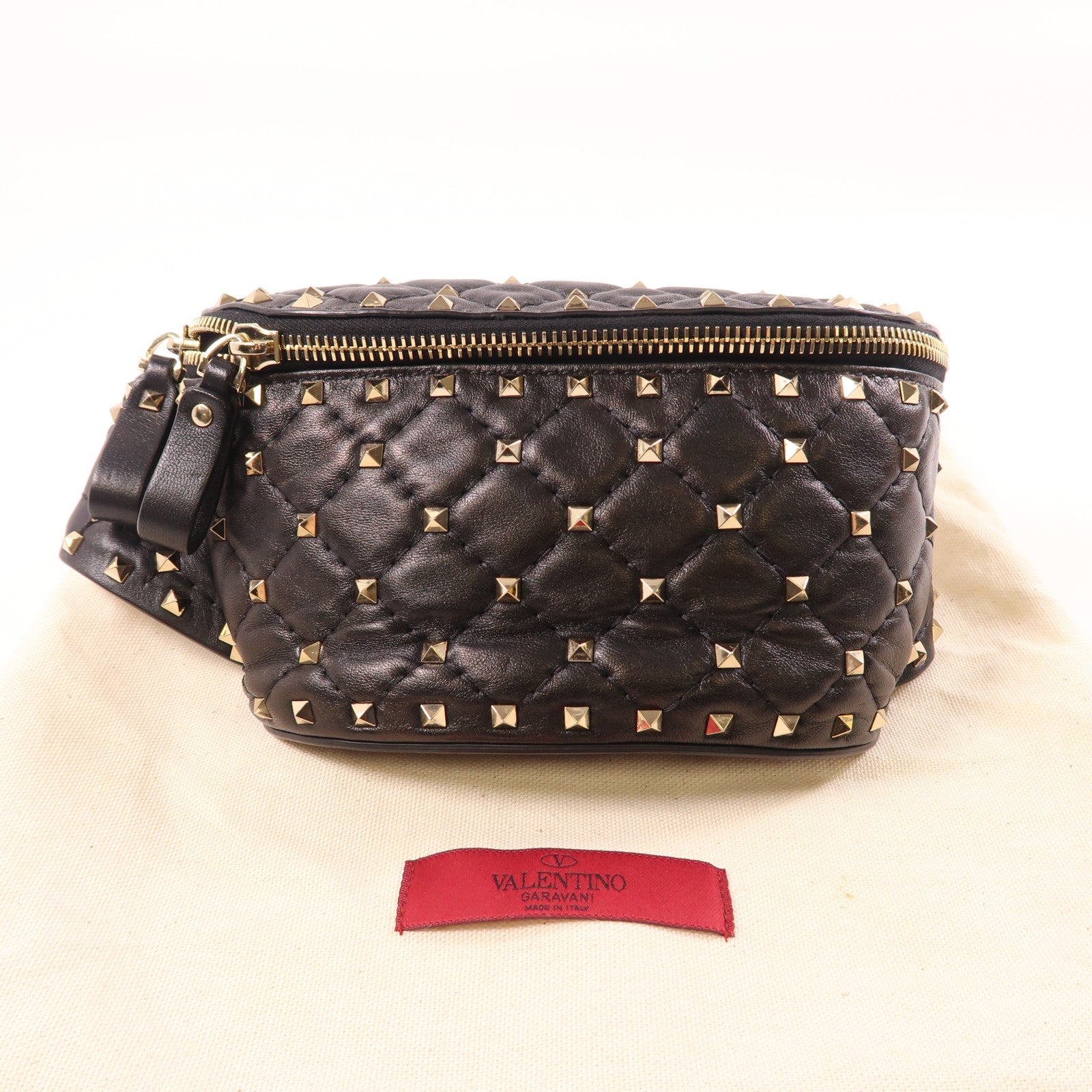 Valentino 牛皮皮革Waist Bag金扣腰包黑色