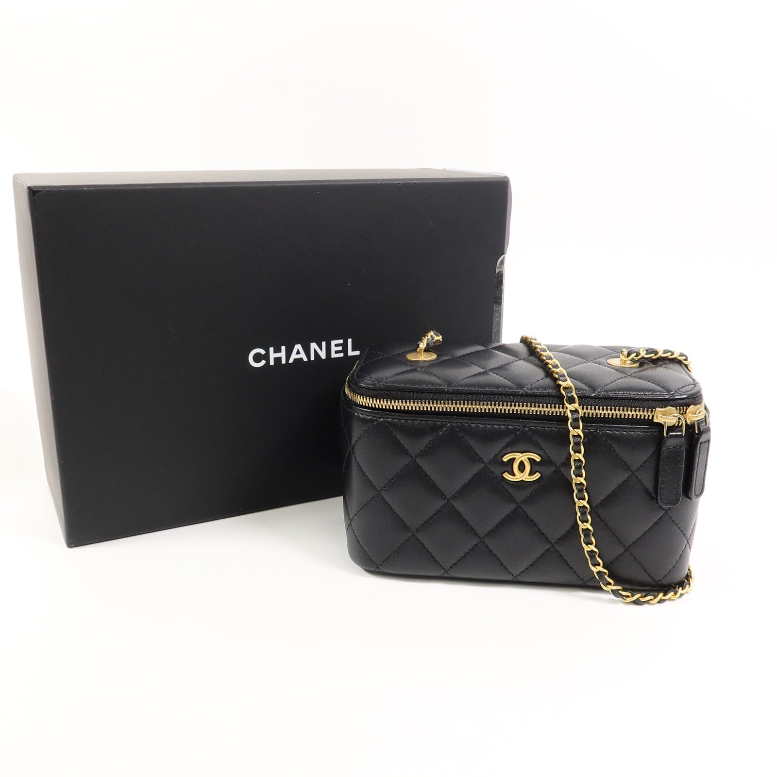 CHANEL 羊皮皮革Vanity Case鏈帶肩背袋