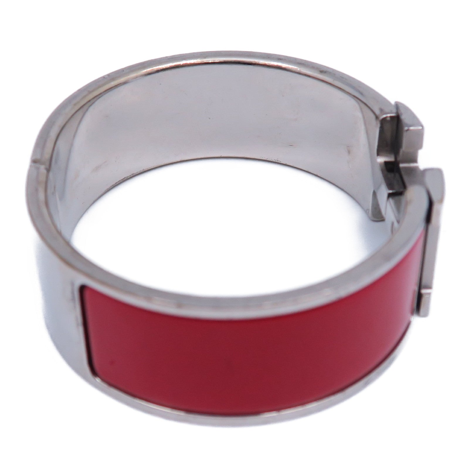 HERMES 【激減優惠】金屬Clic-Clac H Bracelet手鐲銀色/紅色