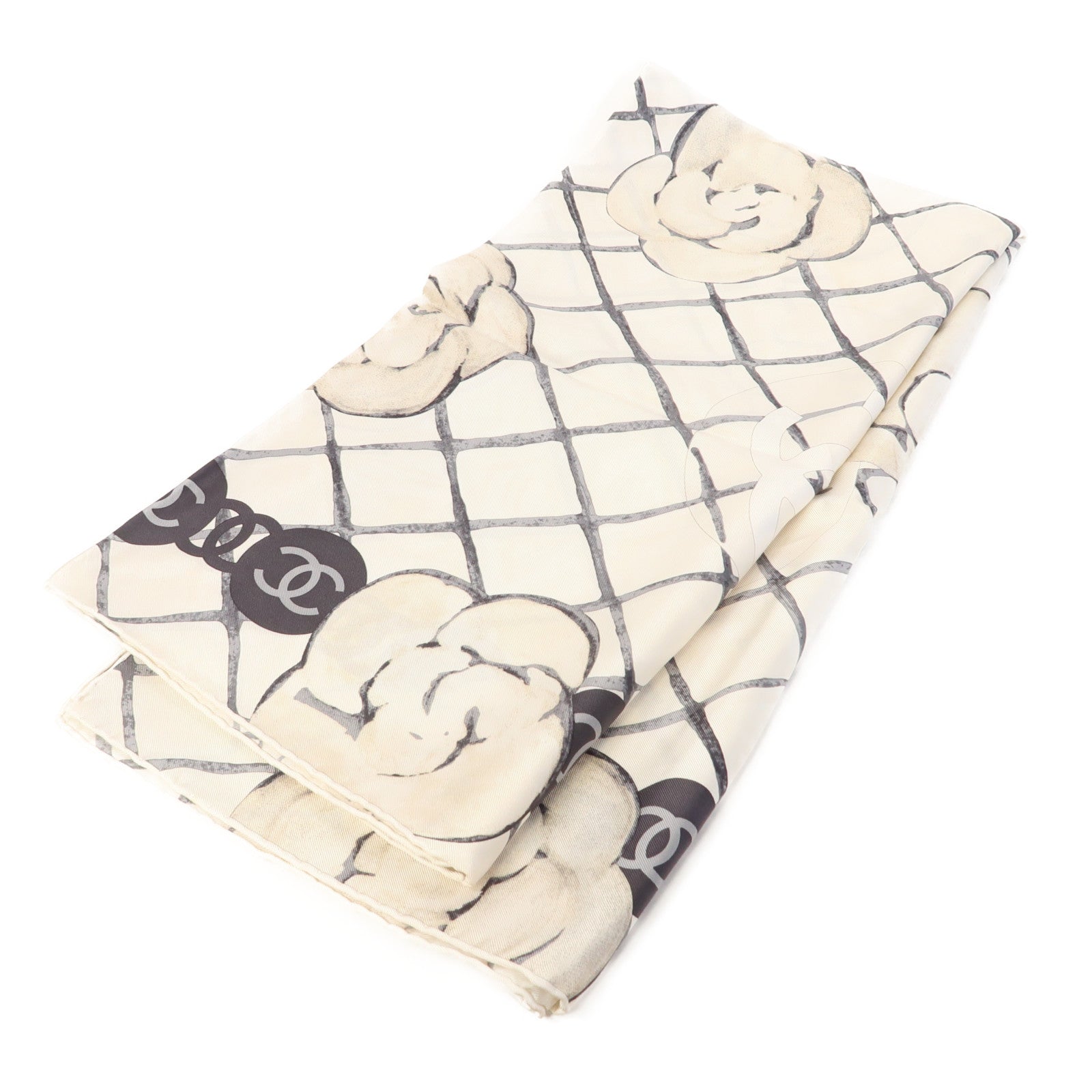 CHANEL 絲質Square Scarf絲巾黑色/白色
