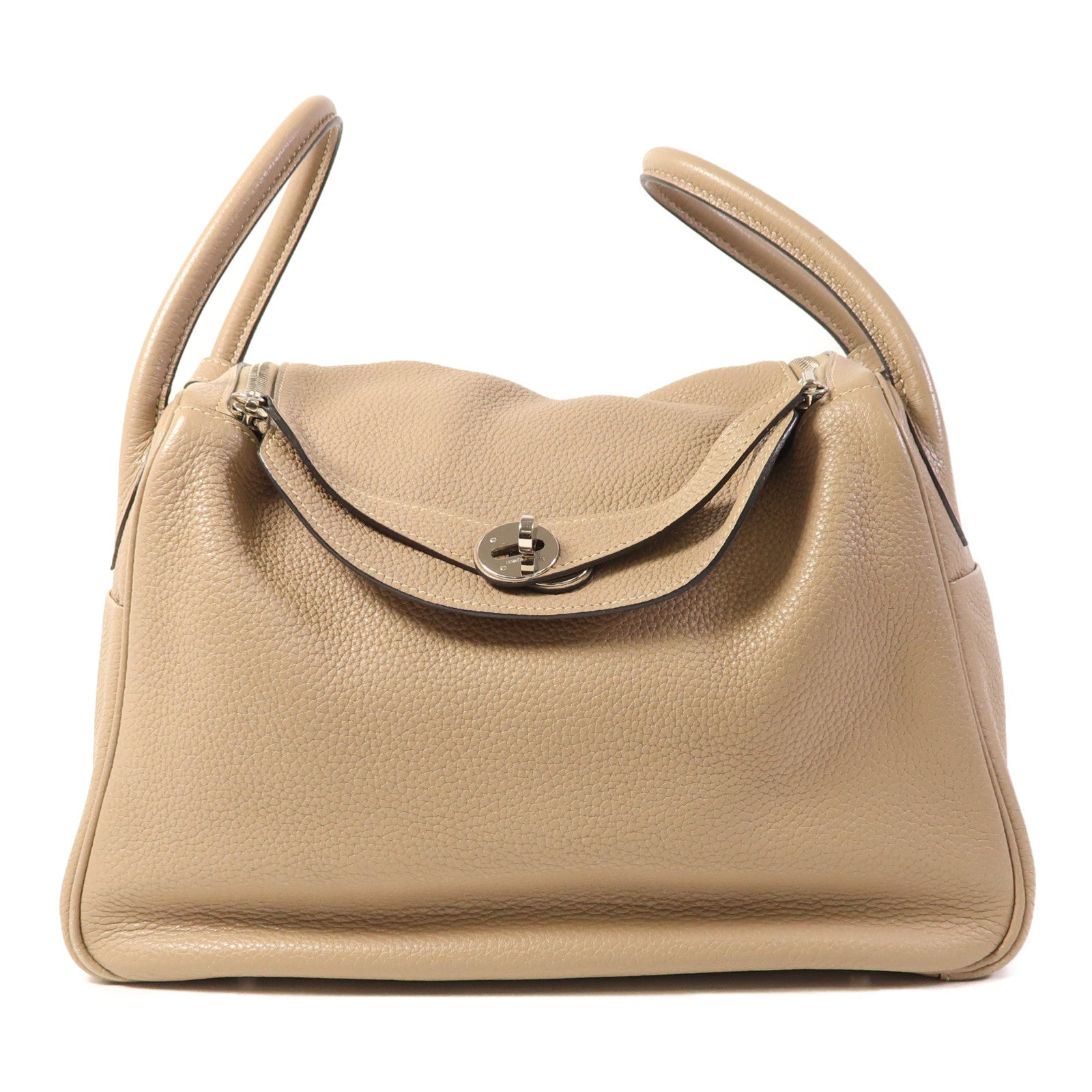 HERMES Clemence皮革Lindy 30銀扣手挽肩背兩用袋Gris Tourterelle