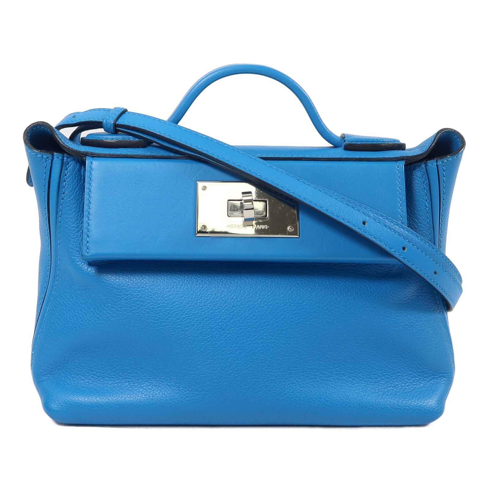 HERMES Evercolor皮革Mini 24/24手挽肩背兩用袋Bleu Frida