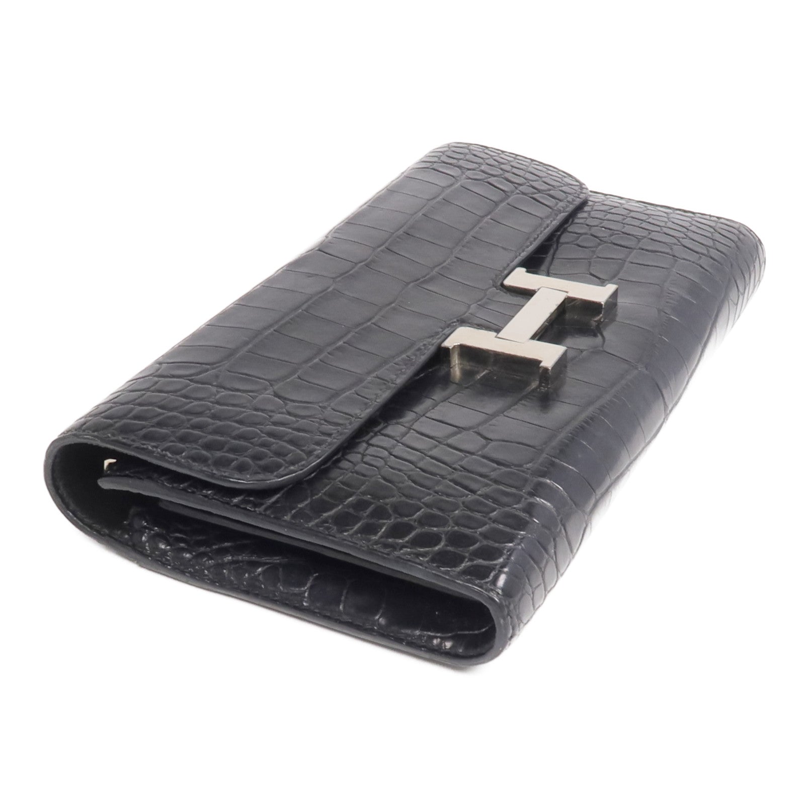 HERMES 【激減優惠】Alligator皮革Constance Long Wallet銀扣長錢包Noir