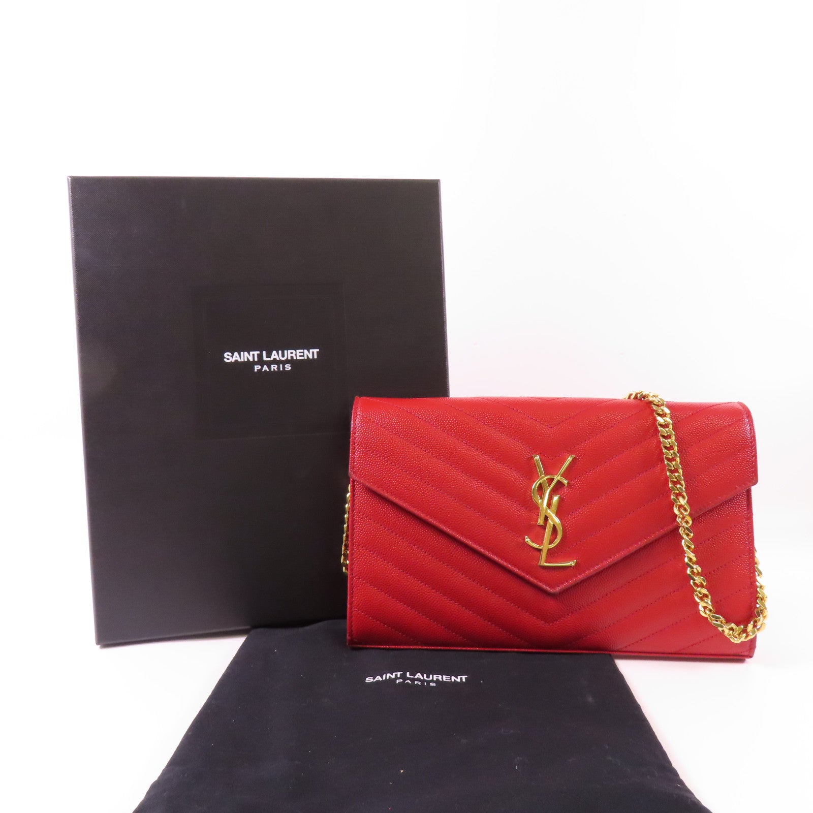 SAINT LAURENT 牛皮皮革Cassandre Envelope金扣肩背袋