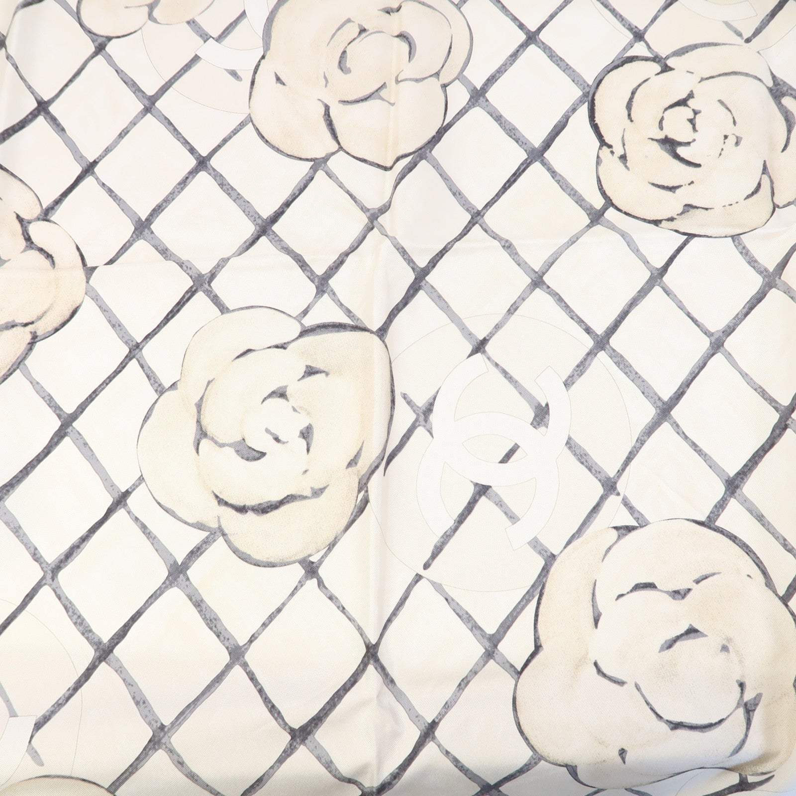 CHANEL 絲質Square Scarf絲巾黑色/白色