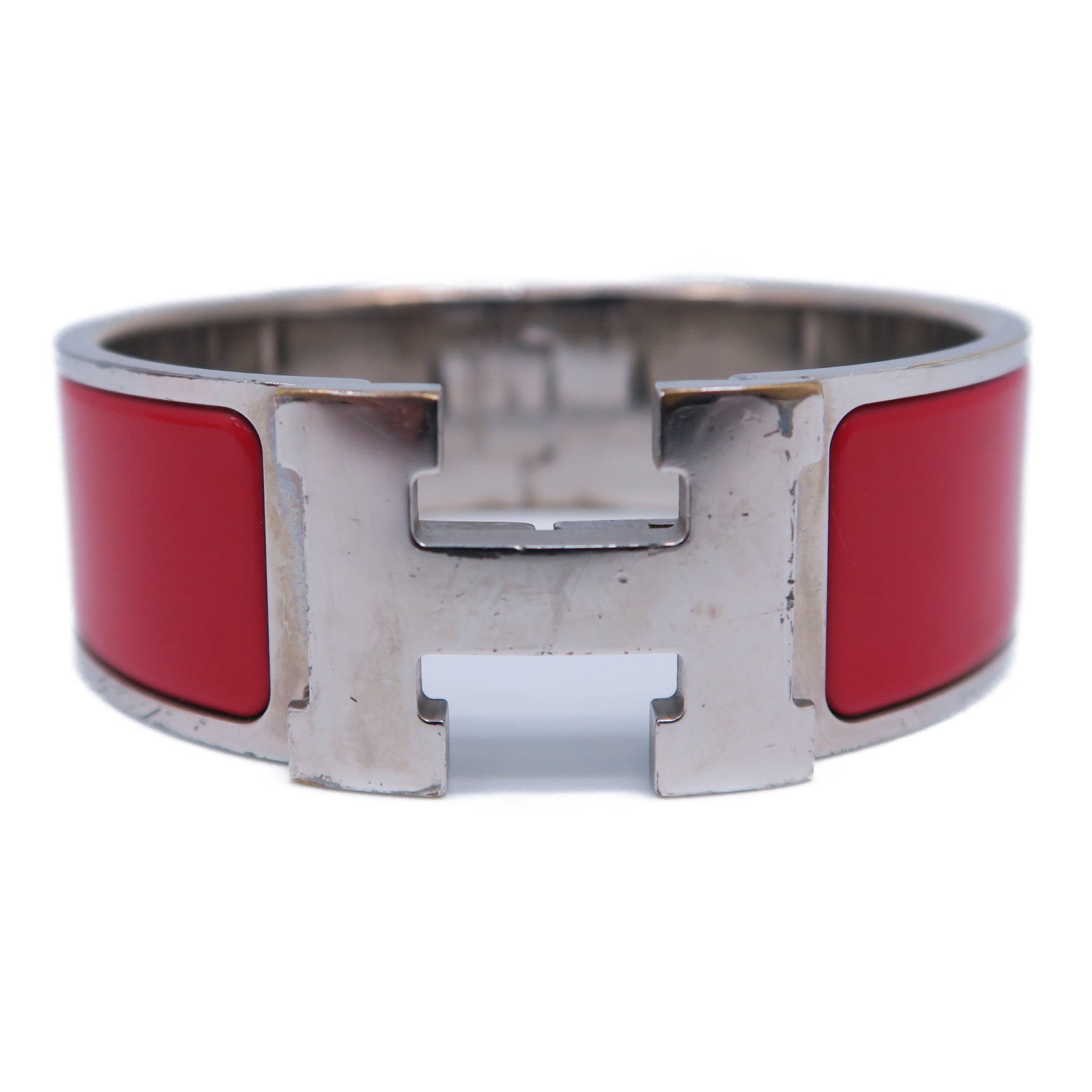 HERMES 【激減優惠】金屬Clic-Clac H Bracelet手鐲銀色/紅色