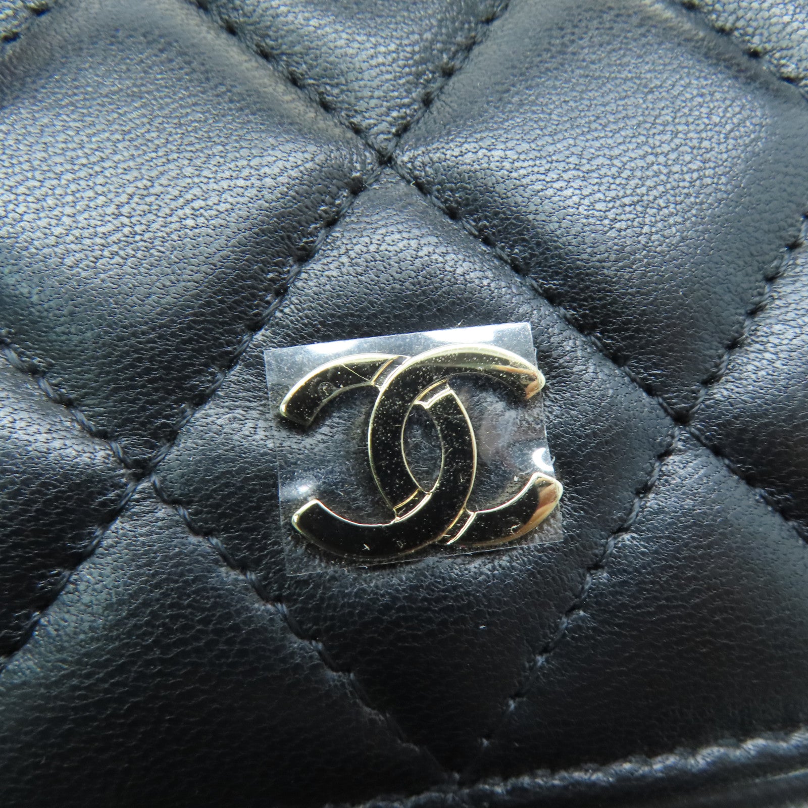 CHANEL 菱格牛皮皮革Cosmetic Hand Bag金扣化妆袋黑色