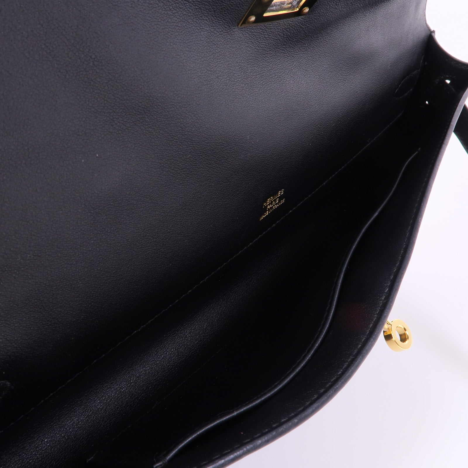 HERMES Swift皮革Kelly Cut金扣手挽袋Noir