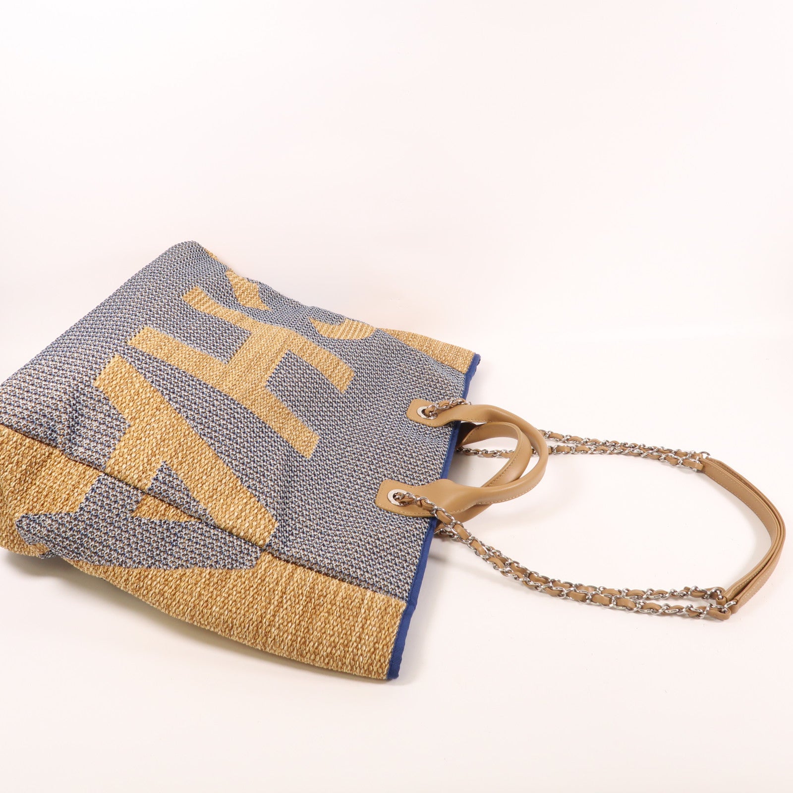 CHANEL 織物Tote Bag銀扣手挽肩背兩用袋