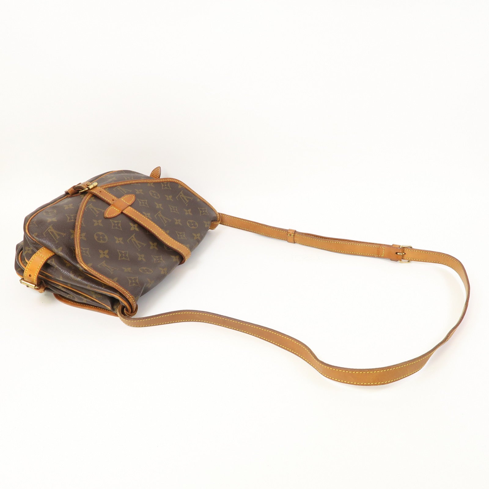 LOUIS VUITTON Monogram Saumur 30金扣肩背袋啡色