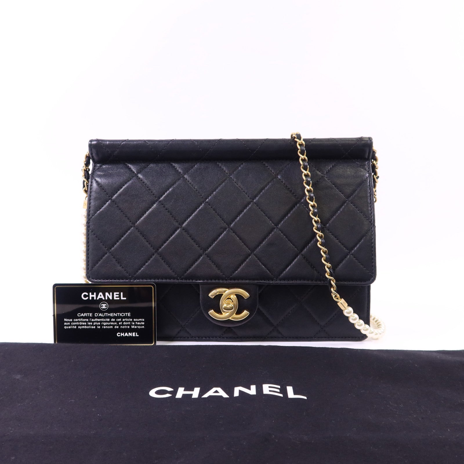 CHANEL 牛皮皮革Shoulder Bag金扣鏈帶肩背袋